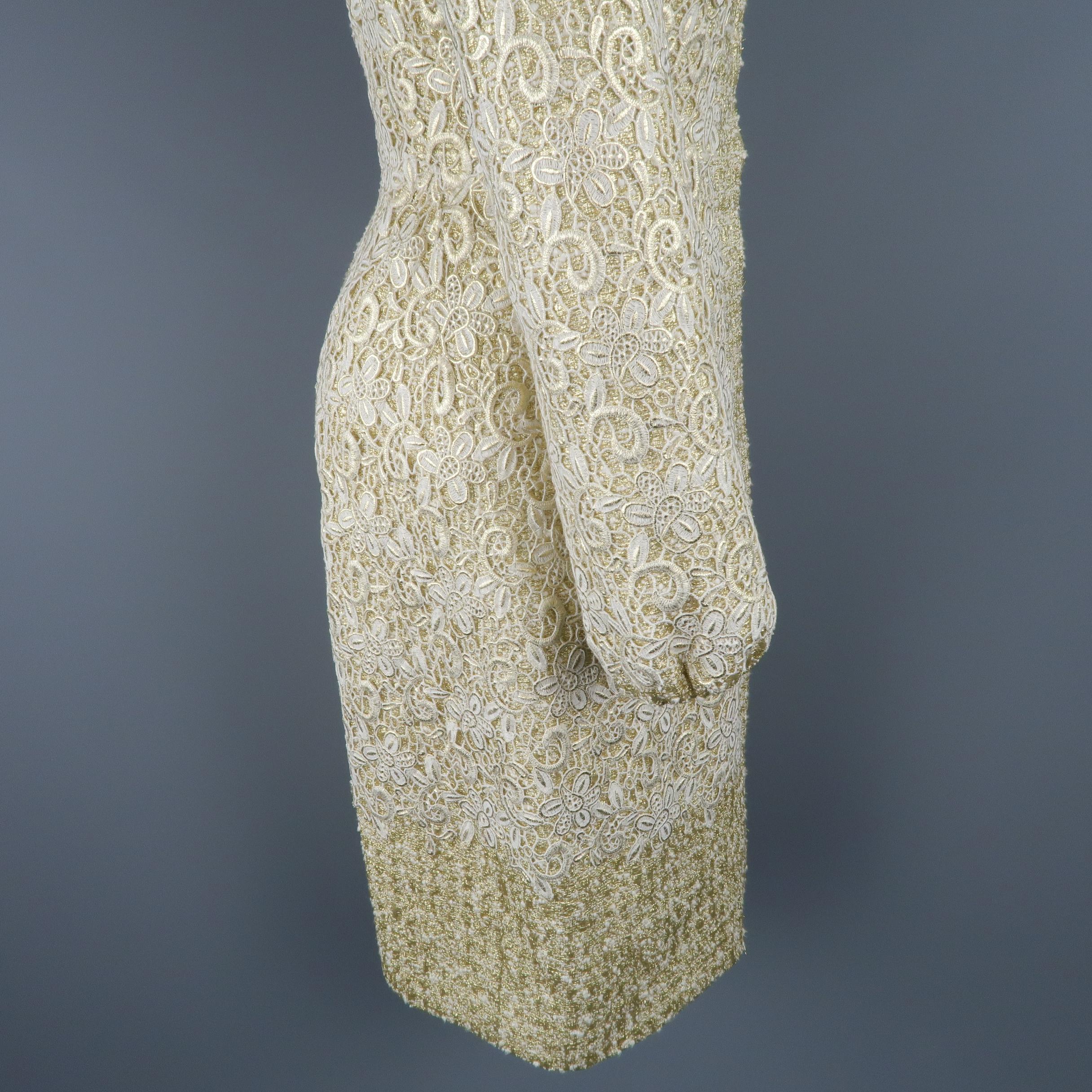 GIAMBATTISTA VALLI Metallic Gold Cotton / Silk Lace Overlay Cocktail Coat-Dress 3