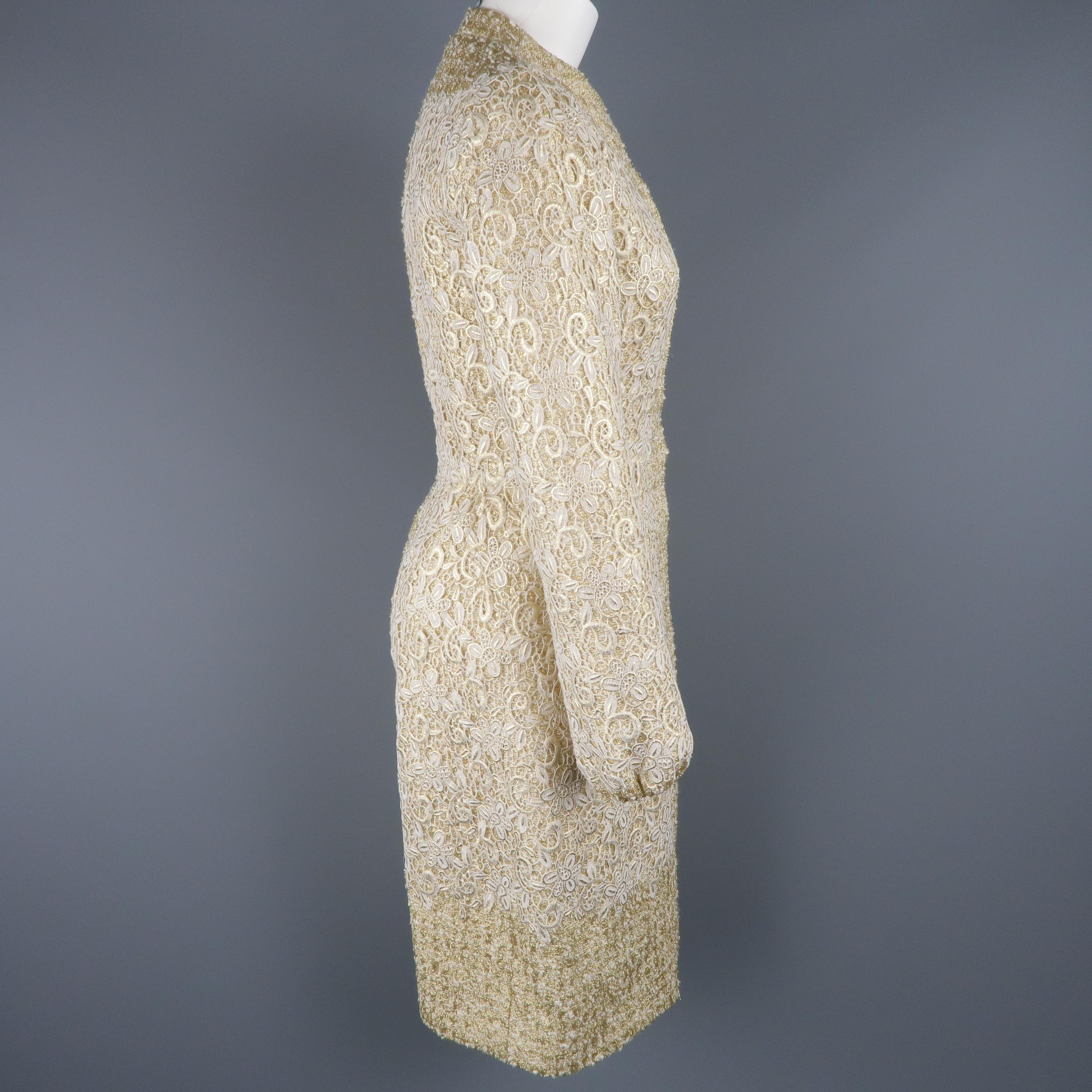 GIAMBATTISTA VALLI Metallic Gold Cotton / Silk Lace Overlay Cocktail Coat-Dress 2