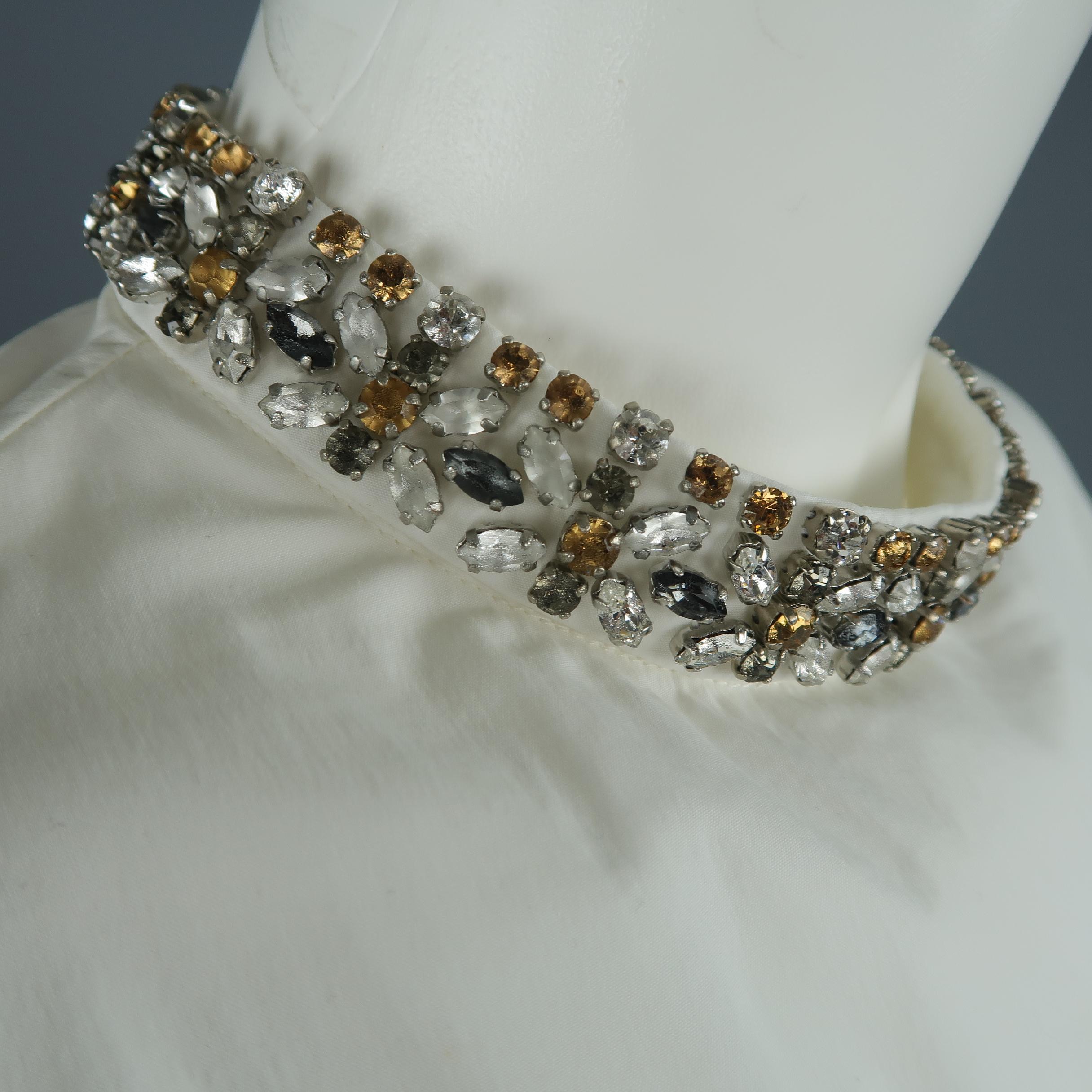 Gray PRADA Size 4 Off White Rhinestone Collar Sleeveless Dress Top / Blouse
