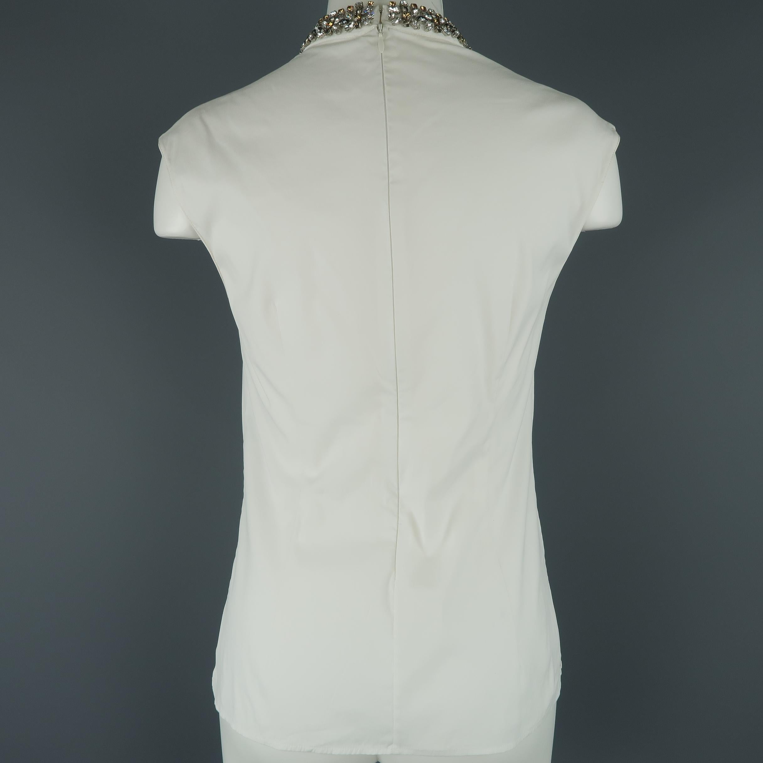 Women's PRADA Size 4 Off White Rhinestone Collar Sleeveless Dress Top / Blouse