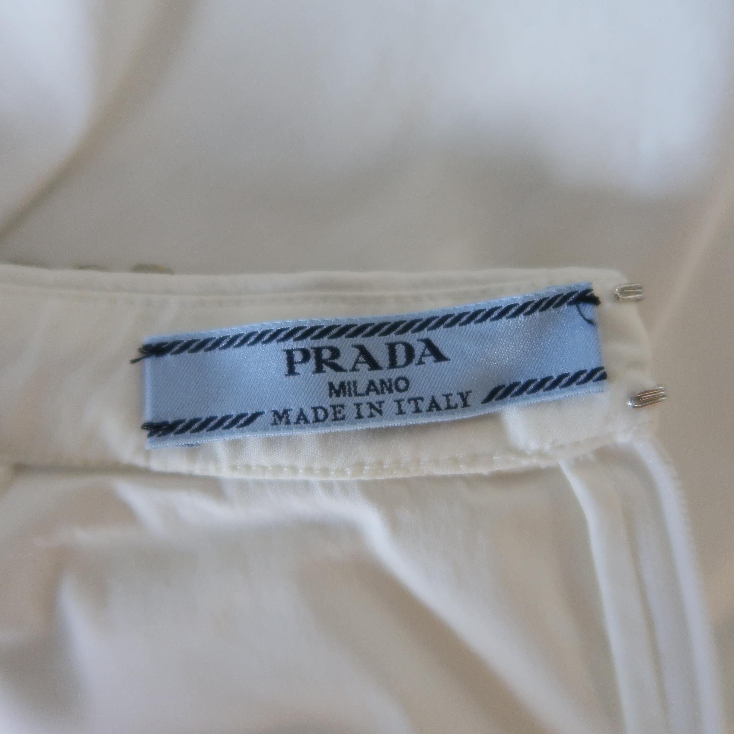 PRADA Size 4 Off White Rhinestone Collar Sleeveless Dress Top / Blouse 1