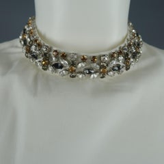 PRADA Size 4 Off White Rhinestone Collar Sleeveless Dress Top / Blouse