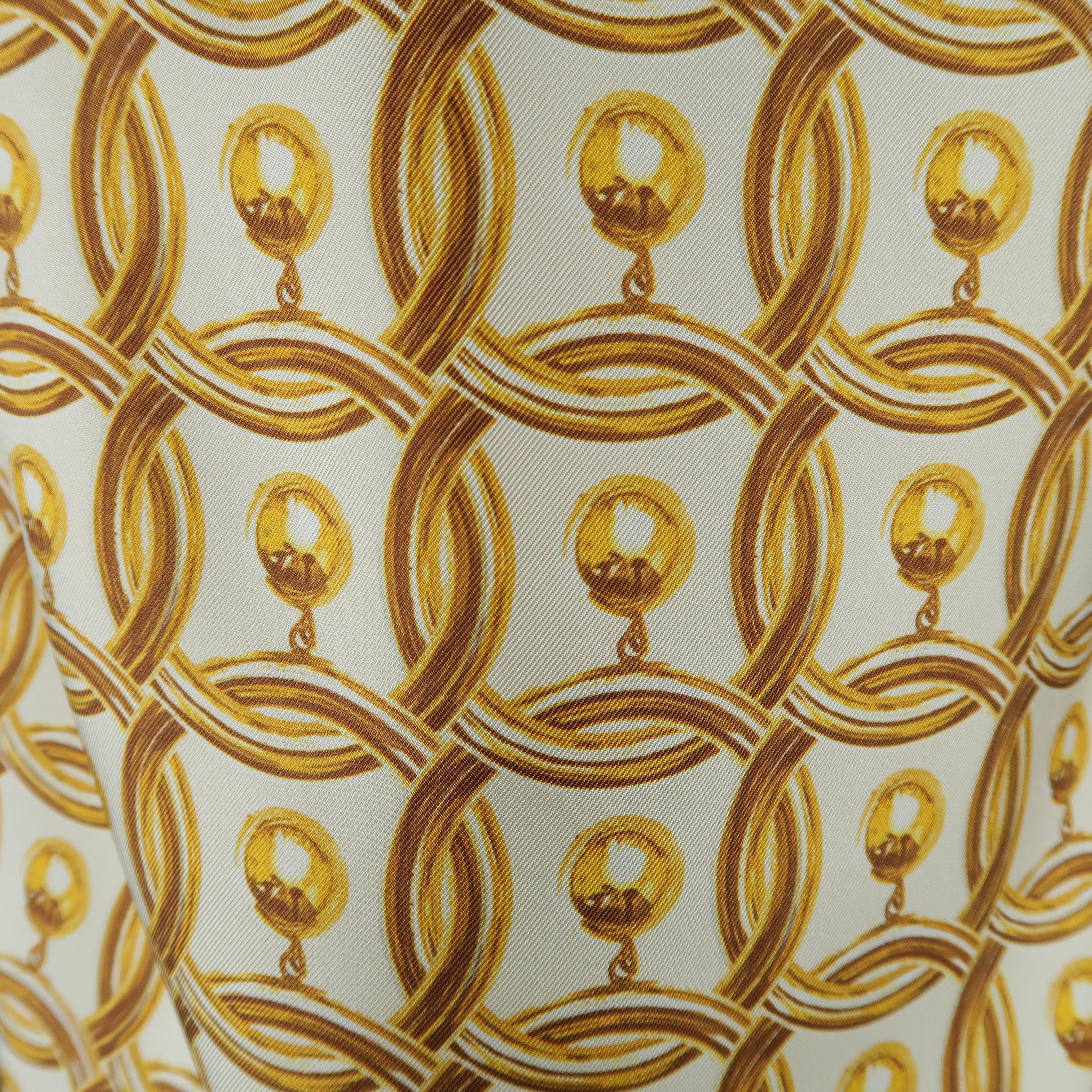 MOSCHINO Size 6 Gold & Cream Hoop Earring Print Silk Bow Dress Top 2