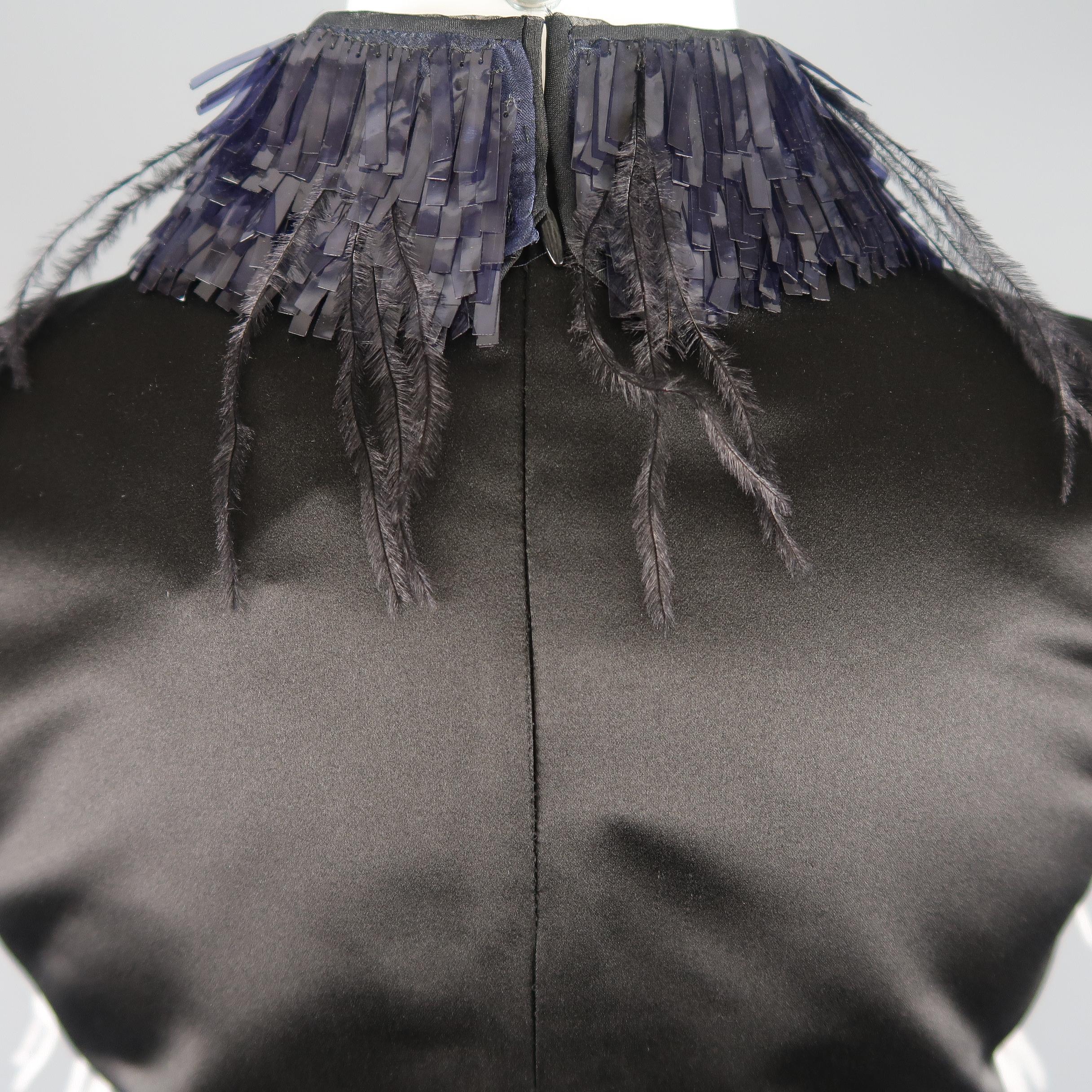 ERDEM Size 6 Pink Sequin Ostrich Feather Navy Collar Dress Top In New Condition In San Francisco, CA