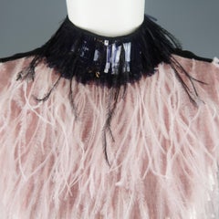 ERDEM Size 6 Pink Sequin Ostrich Feather Navy Collar Dress Top