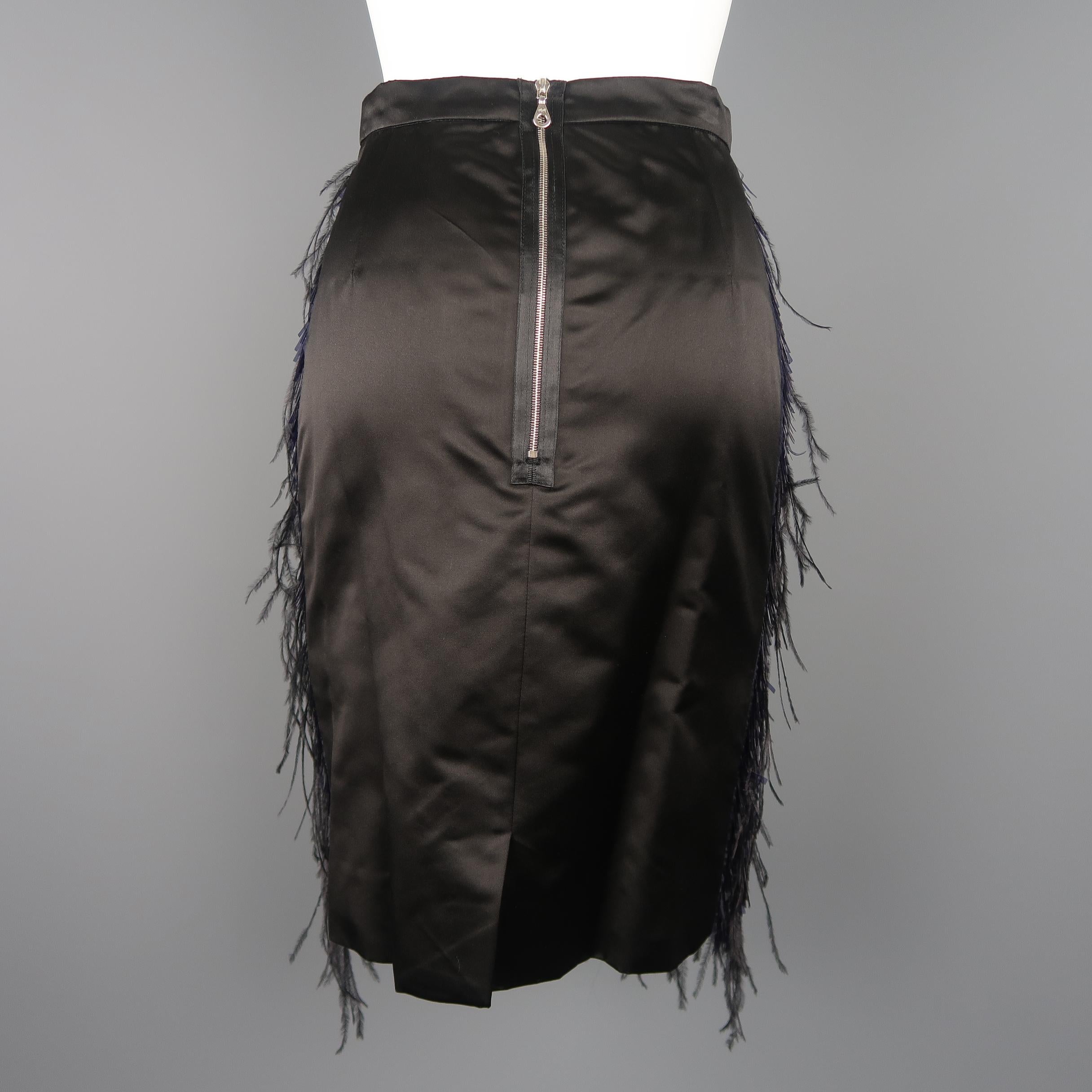Erdem Black and Navy Sequined Silk and Ostrich Feather Pencil Skirt In New Condition In San Francisco, CA