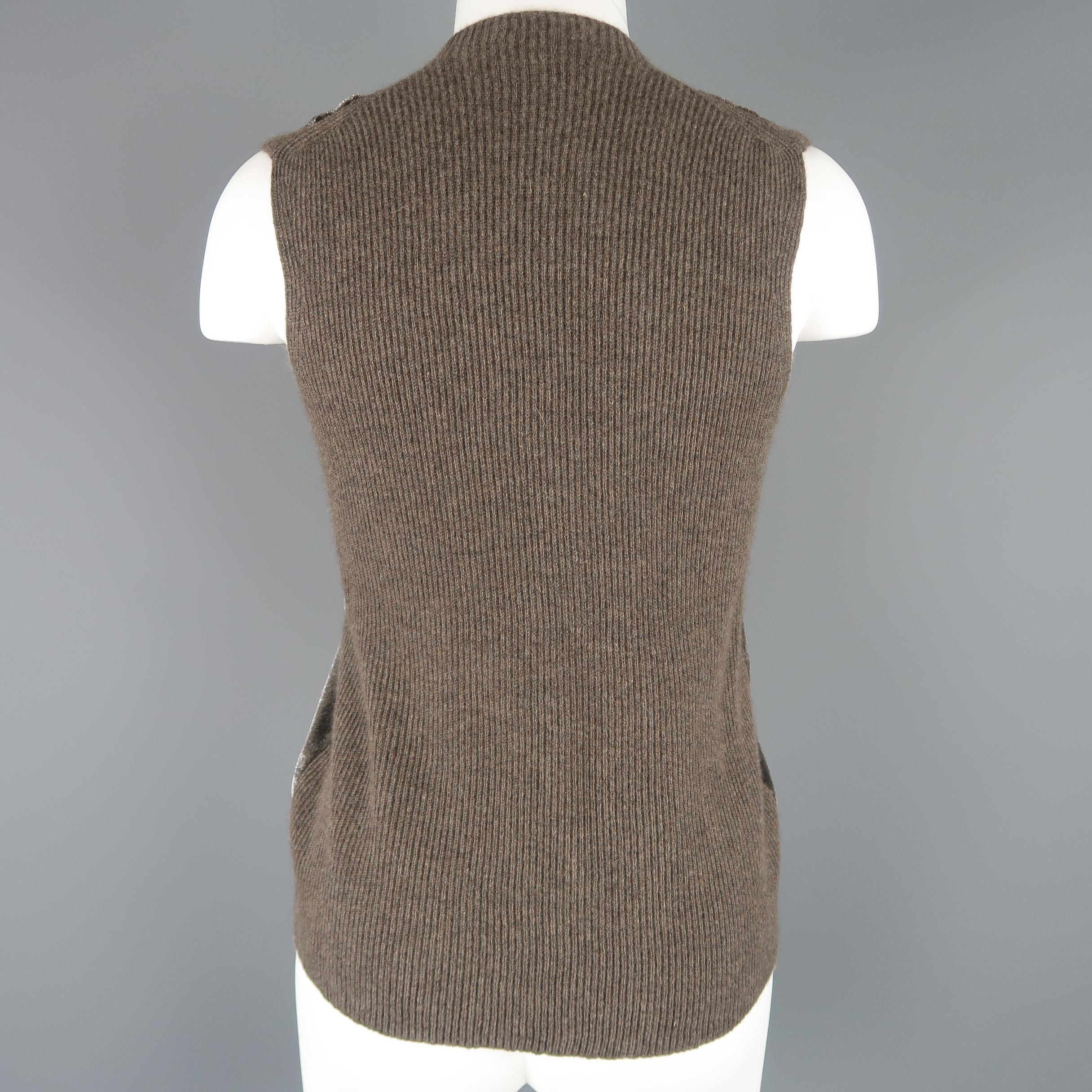 MAIYET Size XS Taupe Cashemere Blnd Silver Velvet Vest Top In Excellent Condition In San Francisco, CA