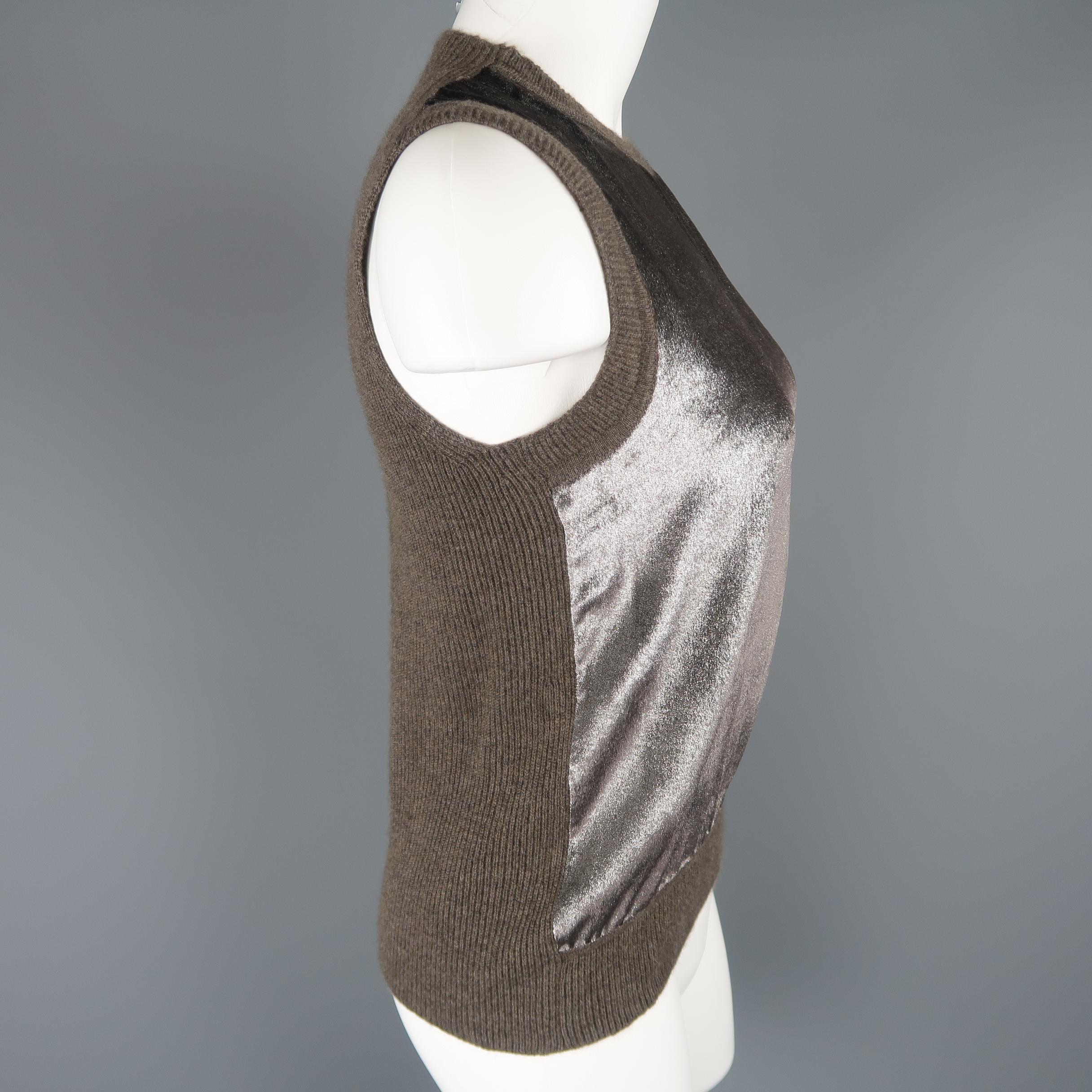 Black MAIYET Size XS Taupe Cashemere Blnd Silver Velvet Vest Top