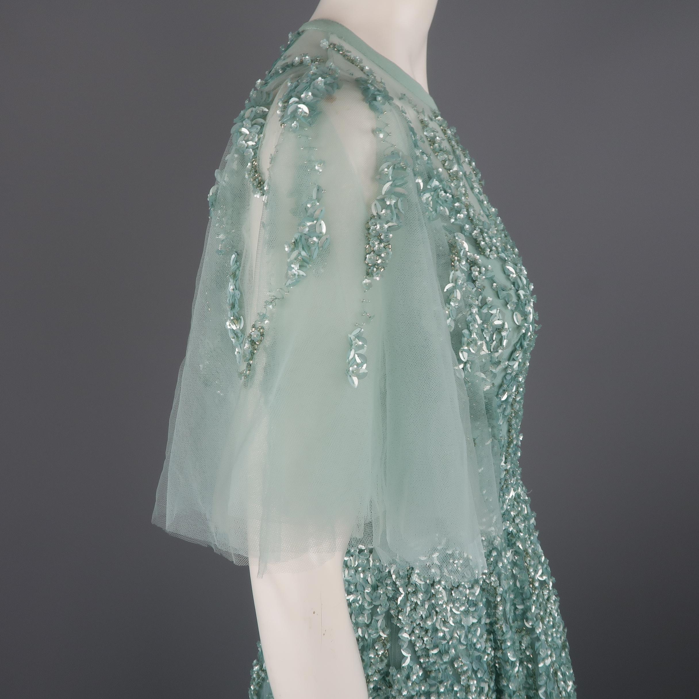 Elie Saab New Sea Foam Silk Beaded Floral Sequin Tulle Dress Gown  3