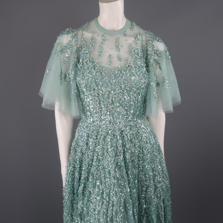 Elie Saab New Sea Foam Silk Beaded Floral Sequin Tulle Dress Gown at  1stDibs | elie saab tulle dress, elie saab floral dress, elie saab floral  gown