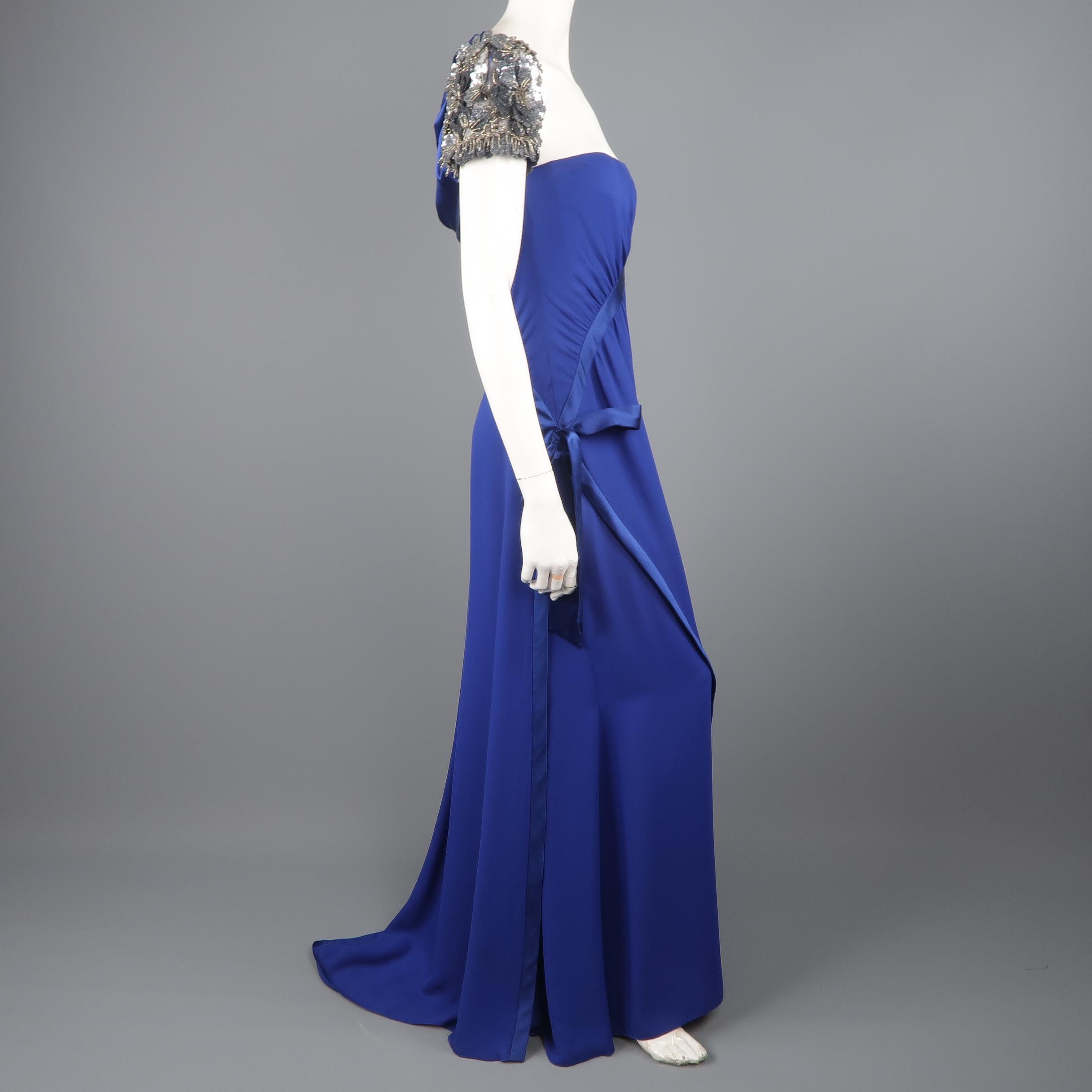 Valentino Royal Blue Strapless Bustier Gown w/ Beaded Bolero / Dress 6