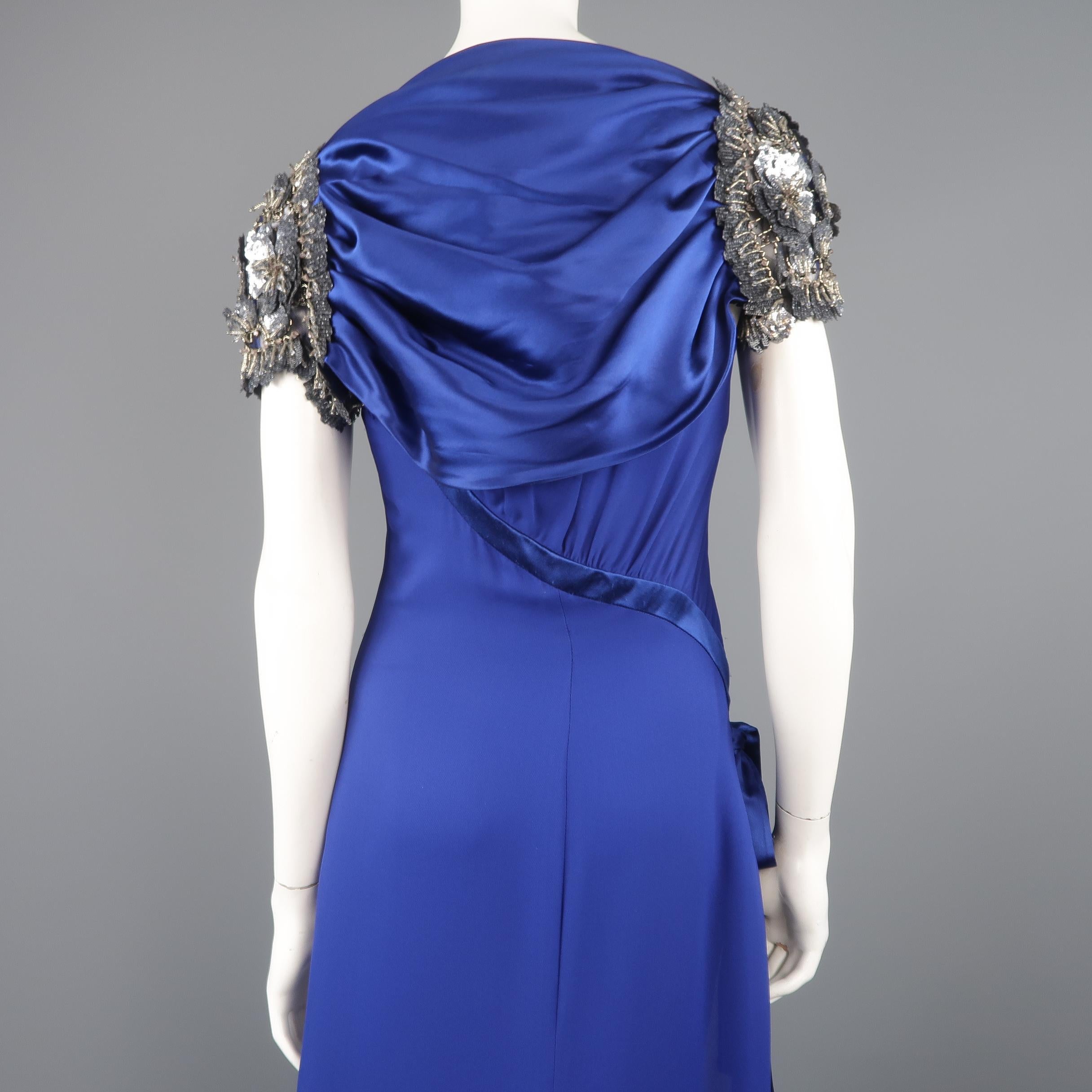 Valentino Royal Blue Strapless Bustier Gown w/ Beaded Bolero / Dress 11