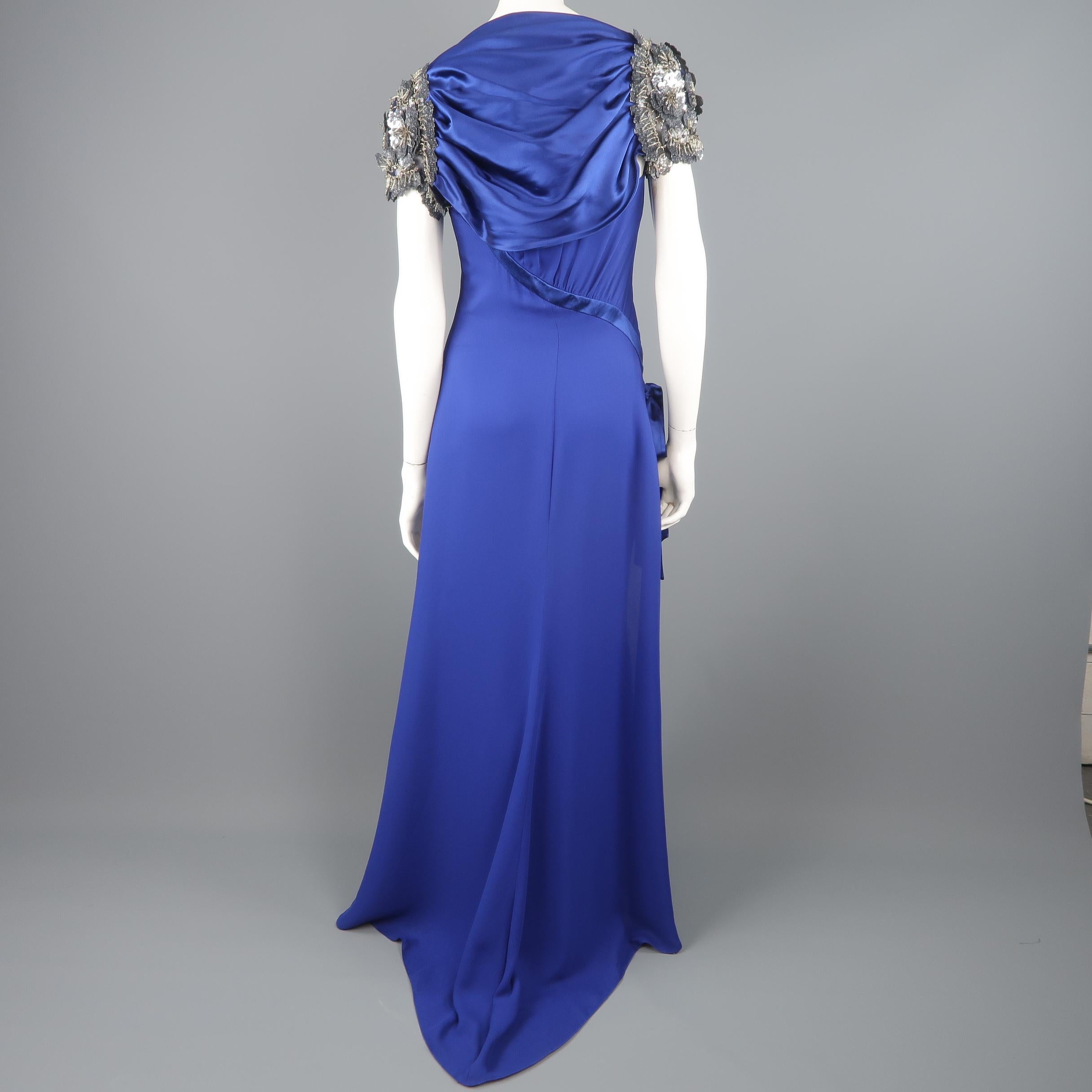 Valentino Royal Blue Strapless Bustier Gown w/ Beaded Bolero / Dress 10