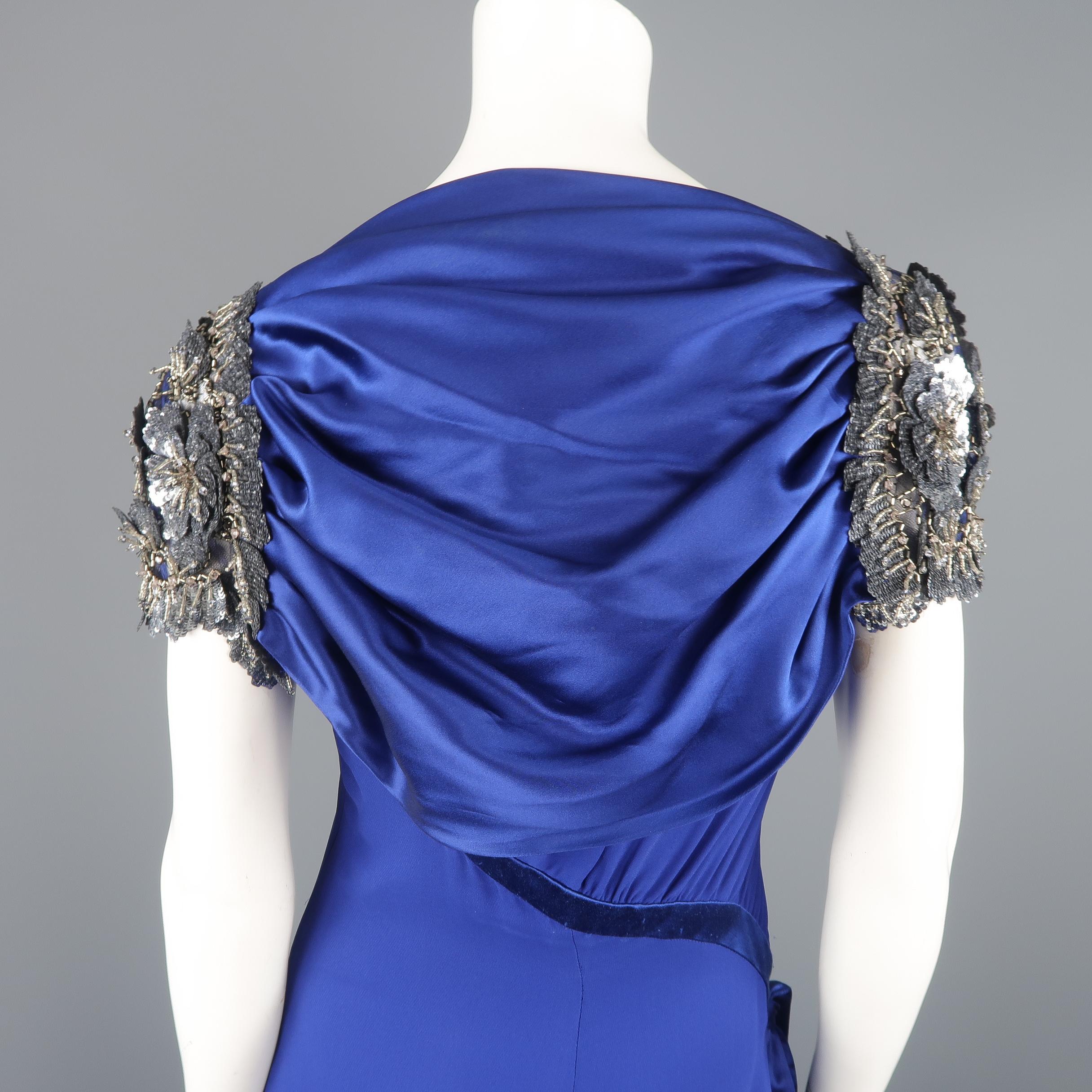 Valentino Royal Blue Strapless Bustier Gown w/ Beaded Bolero / Dress 8