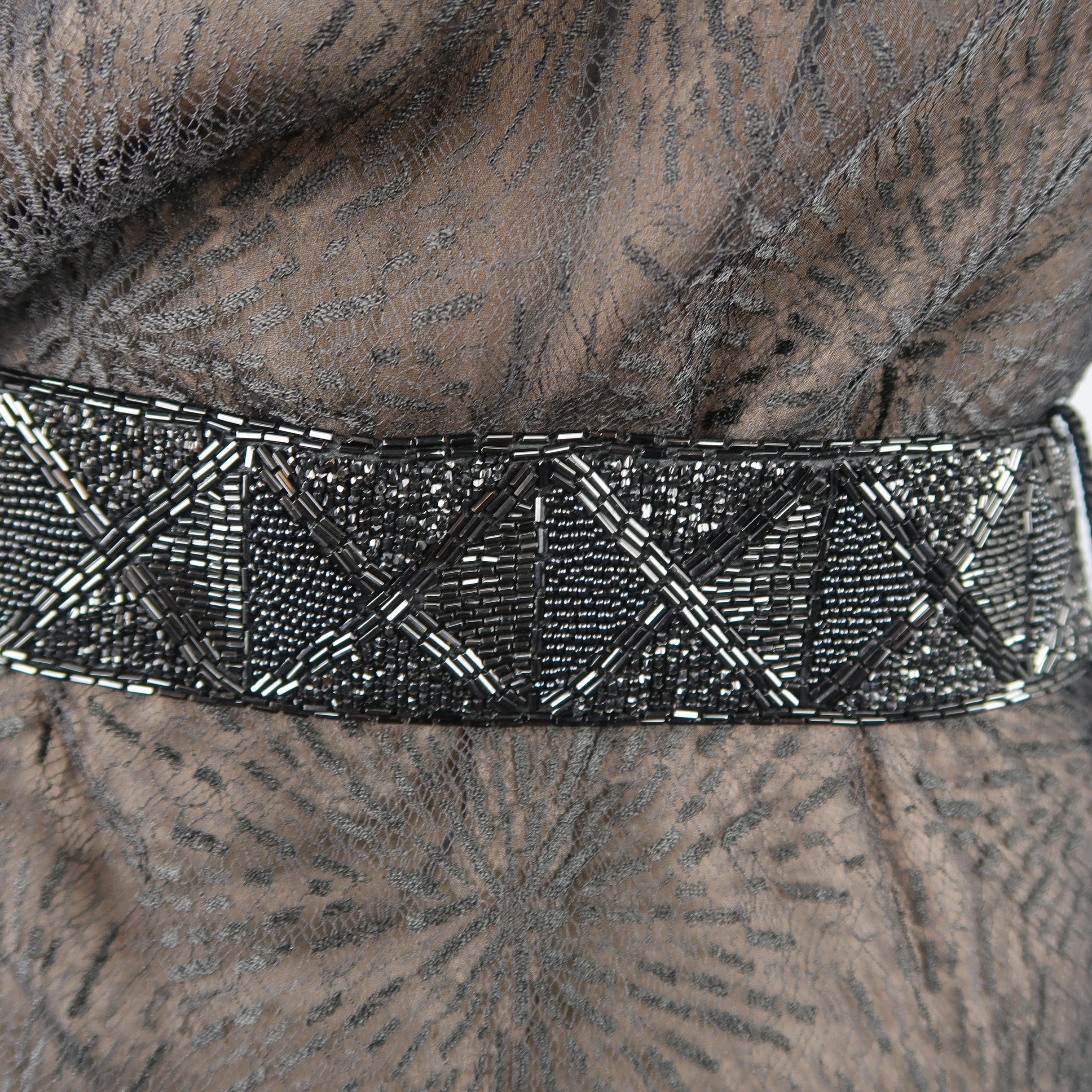 Richard Tyler Dress - Black Lace Ruffled Skirt Sleeveless Beaded Belt 6