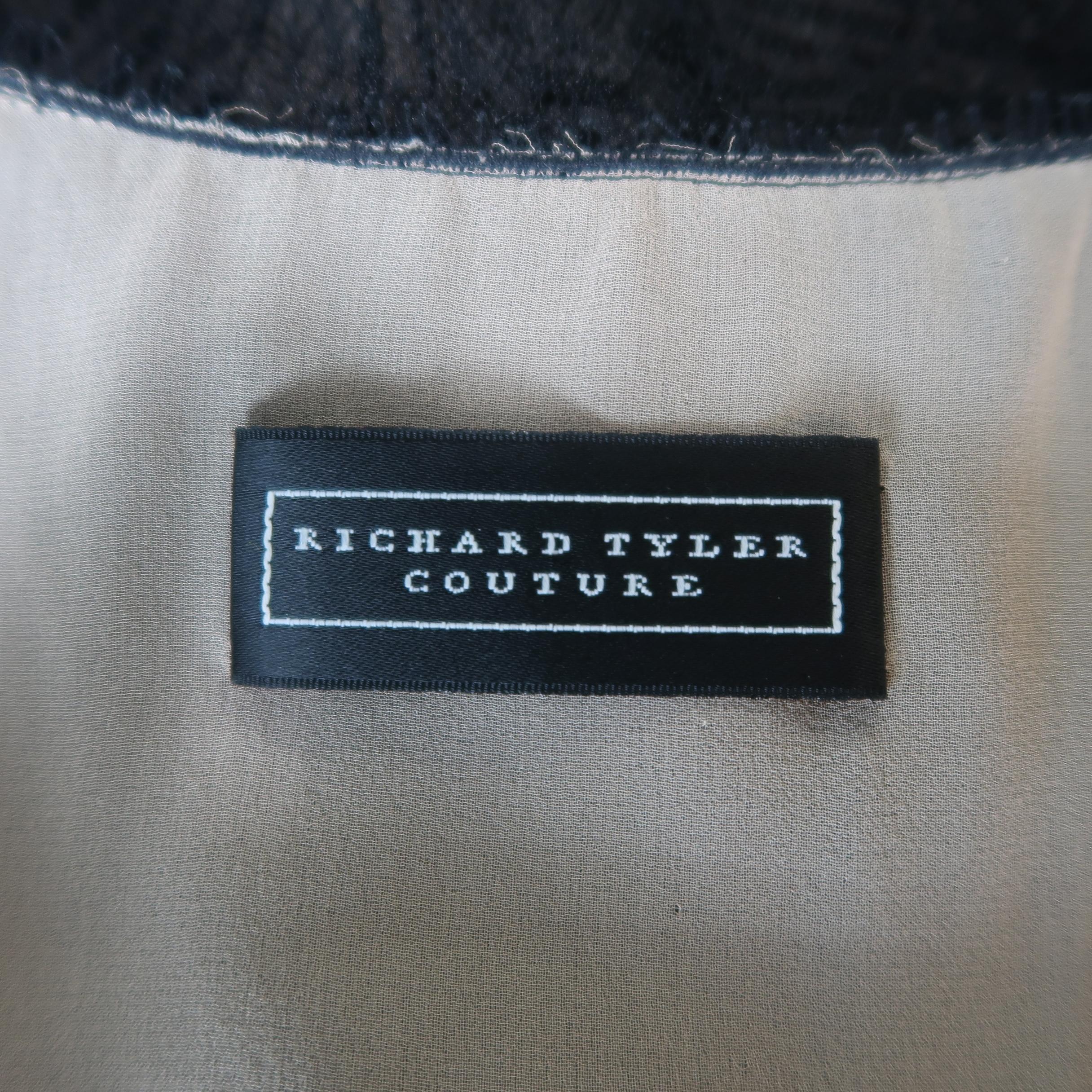 Richard Tyler Dress - Black Lace Ruffled Skirt Sleeveless Beaded Belt 8