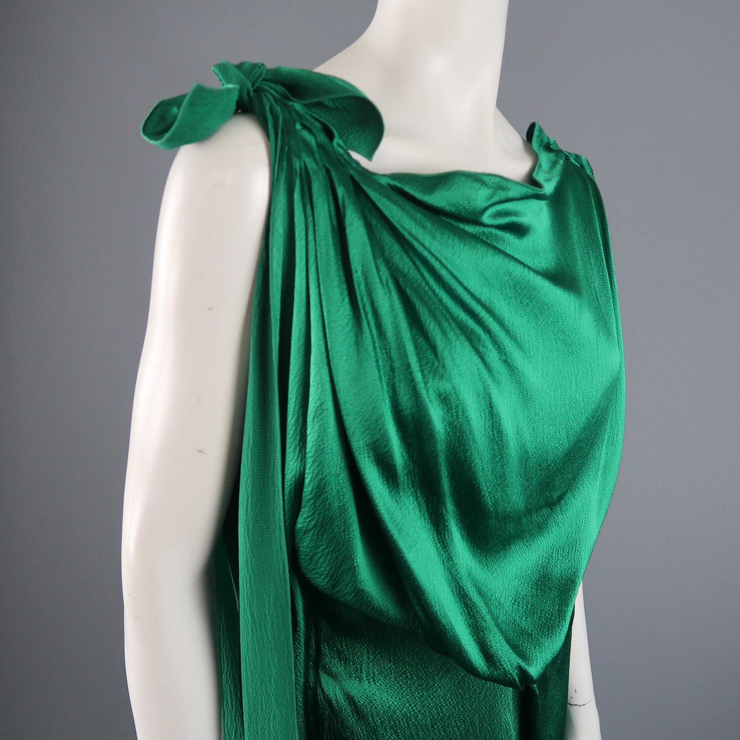 ROLAND MOURET Size 6 Green Textured Silk Grecian Draped Evening Gown / Dress In New Condition In San Francisco, CA