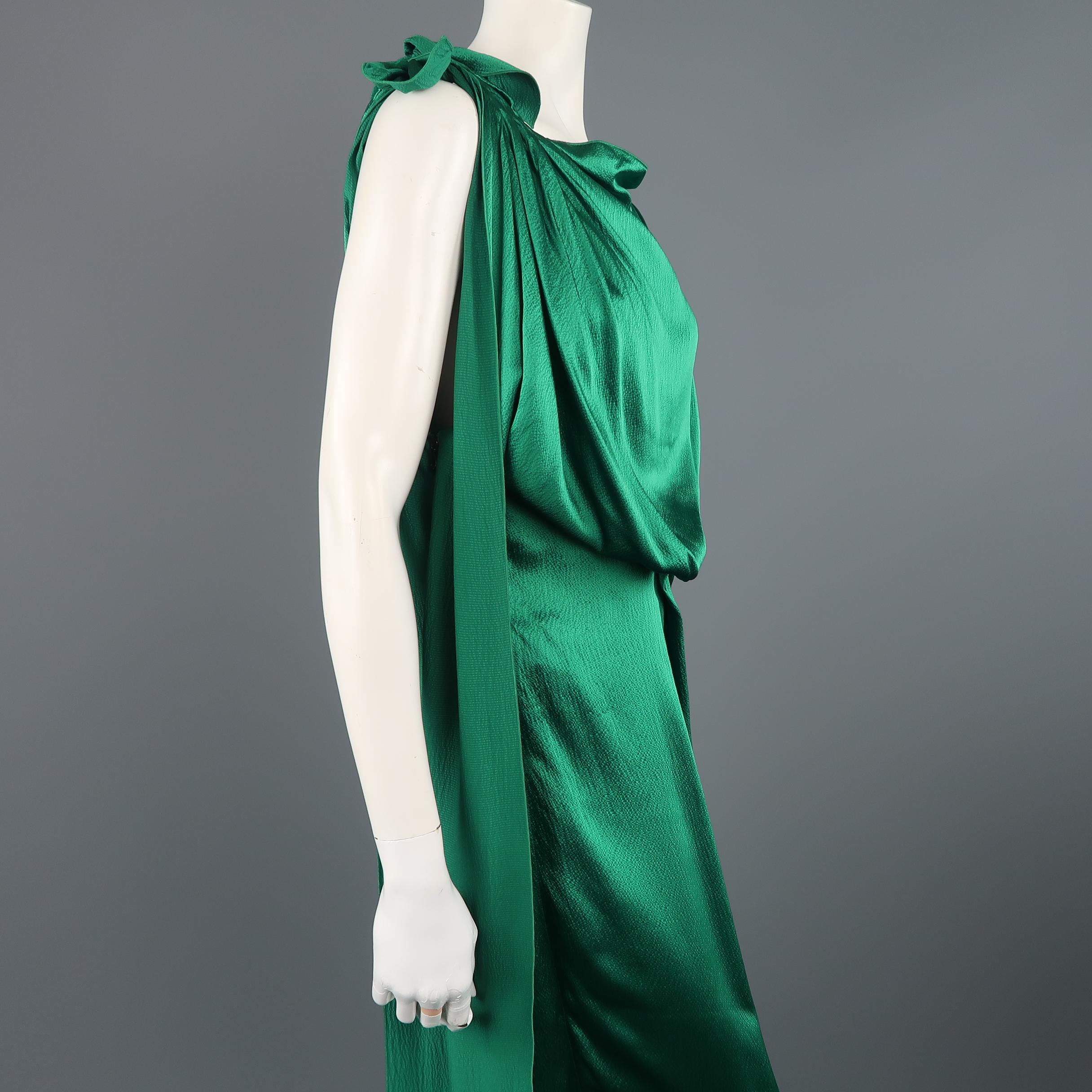 ROLAND MOURET Size 6 Green Textured Silk Grecian Draped Evening Gown / Dress 2