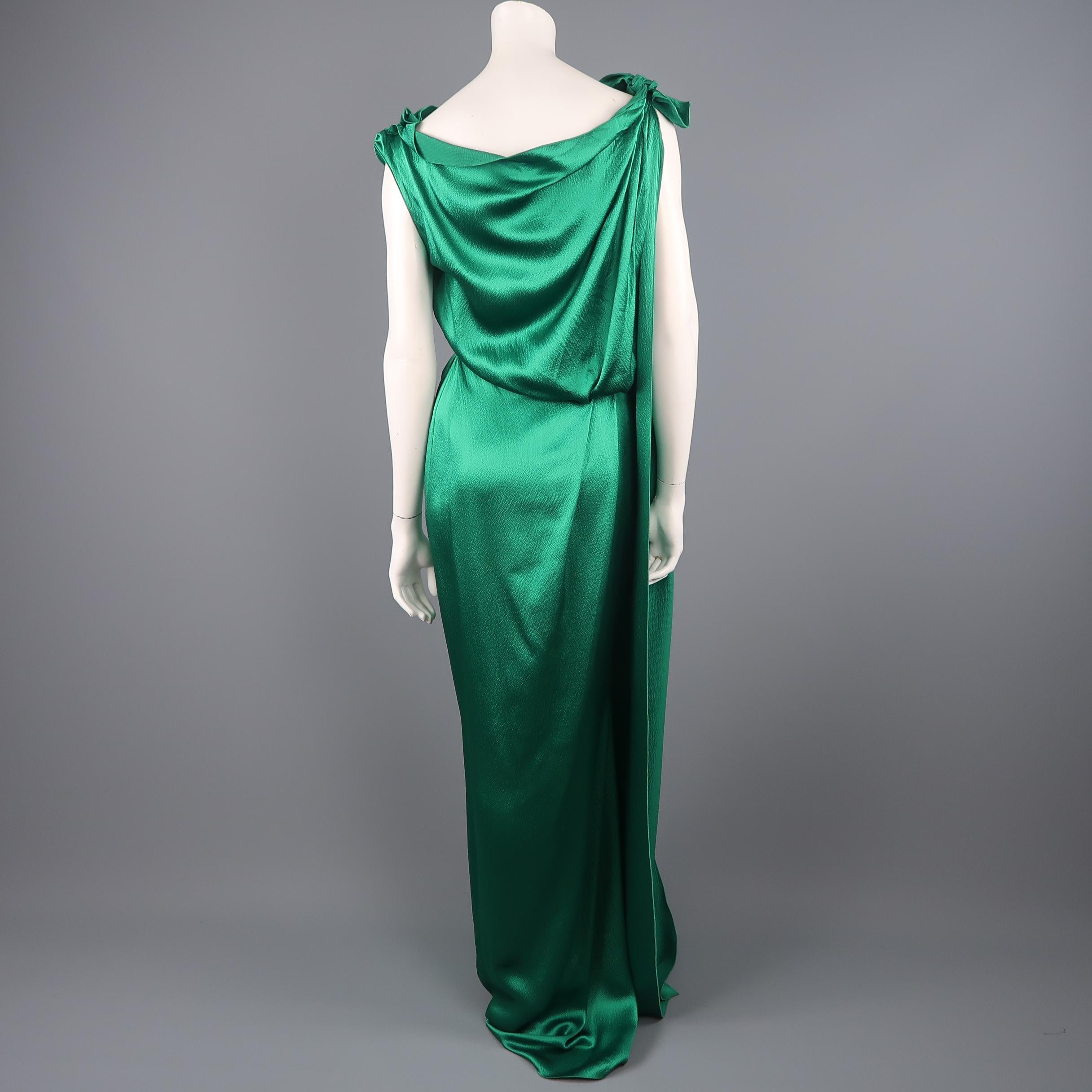 ROLAND MOURET Size 6 Green Textured Silk Grecian Draped Evening Gown / Dress 3