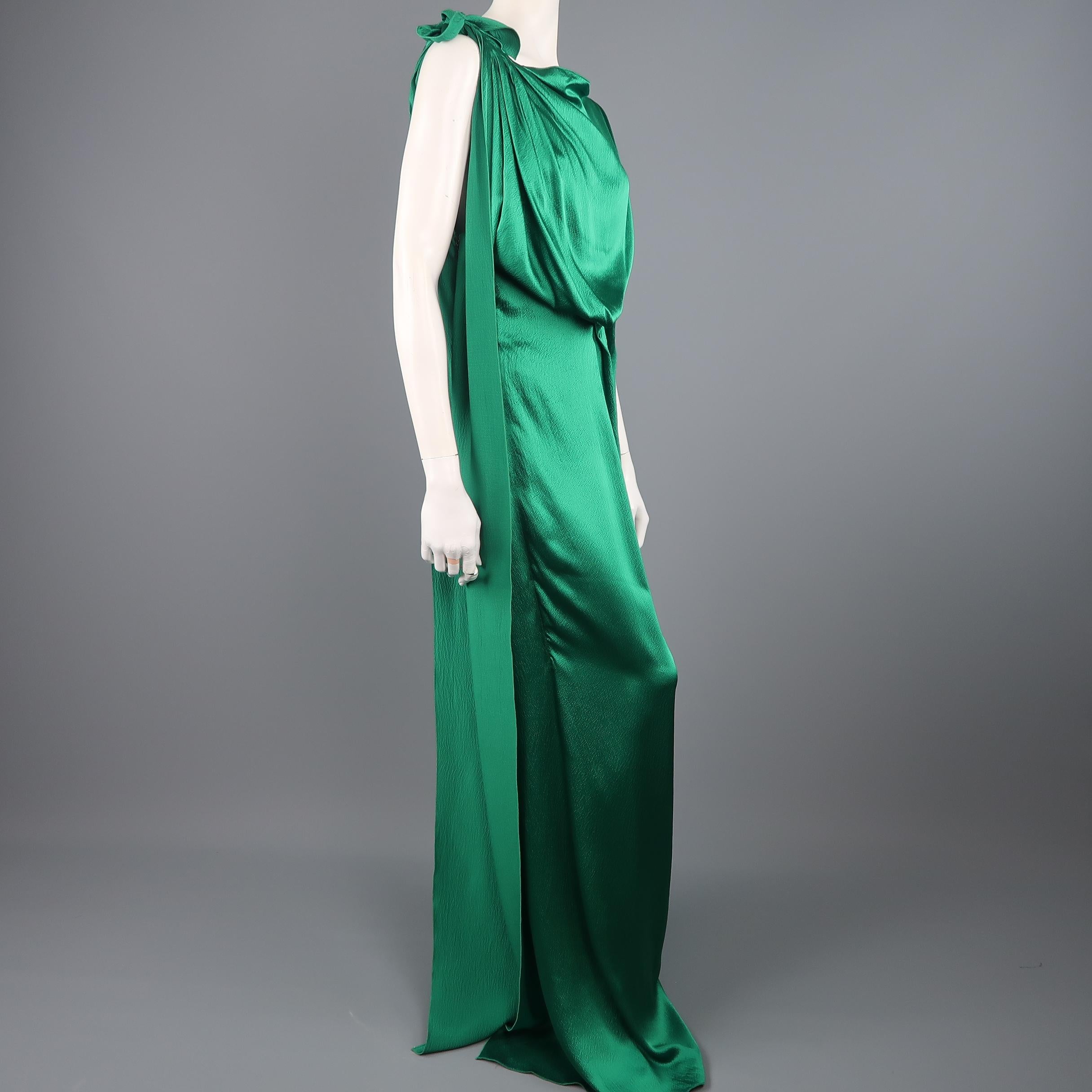 ROLAND MOURET Size 6 Green Textured Silk Grecian Draped Evening Gown / Dress 1