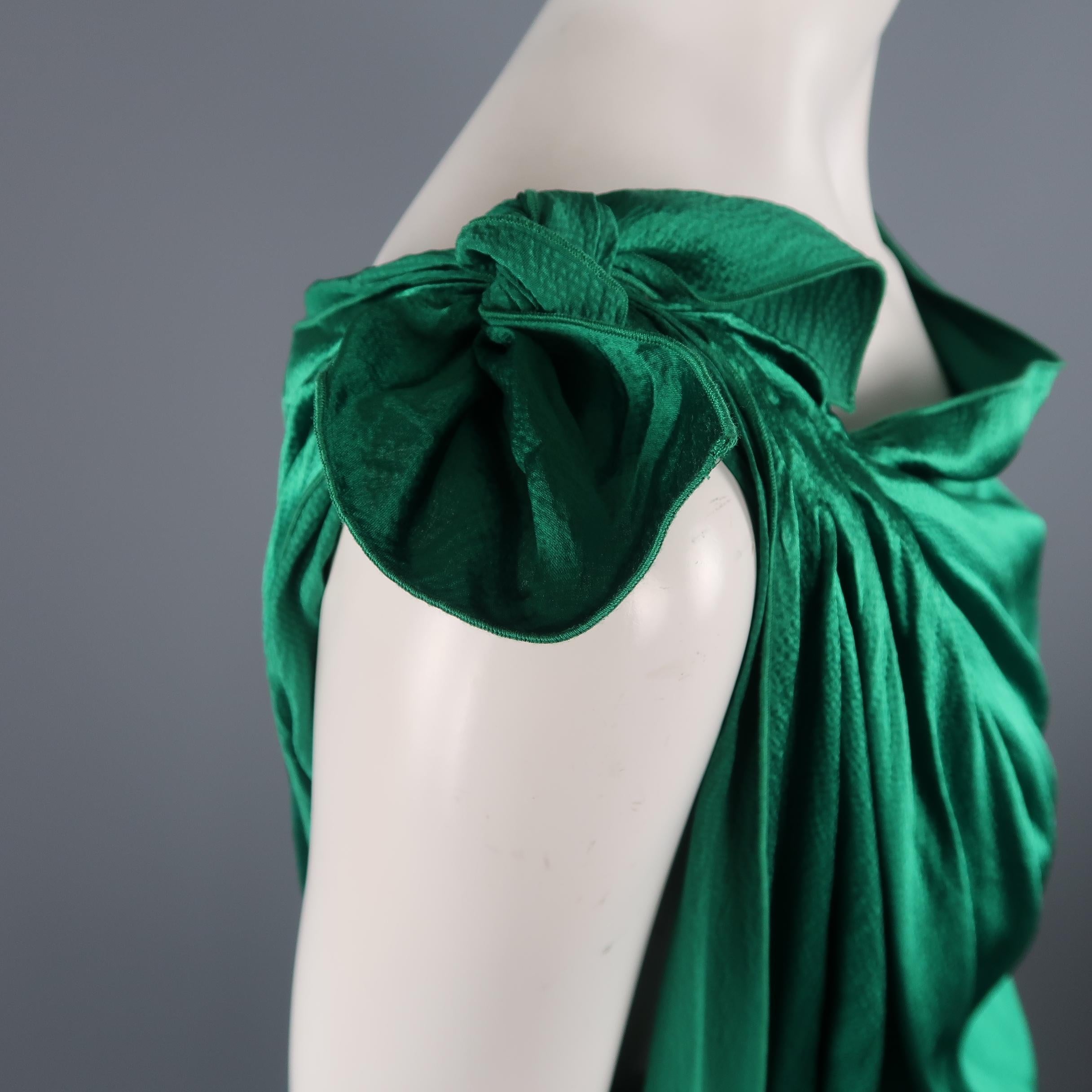 Women's ROLAND MOURET Size 6 Green Textured Silk Grecian Draped Evening Gown / Dress