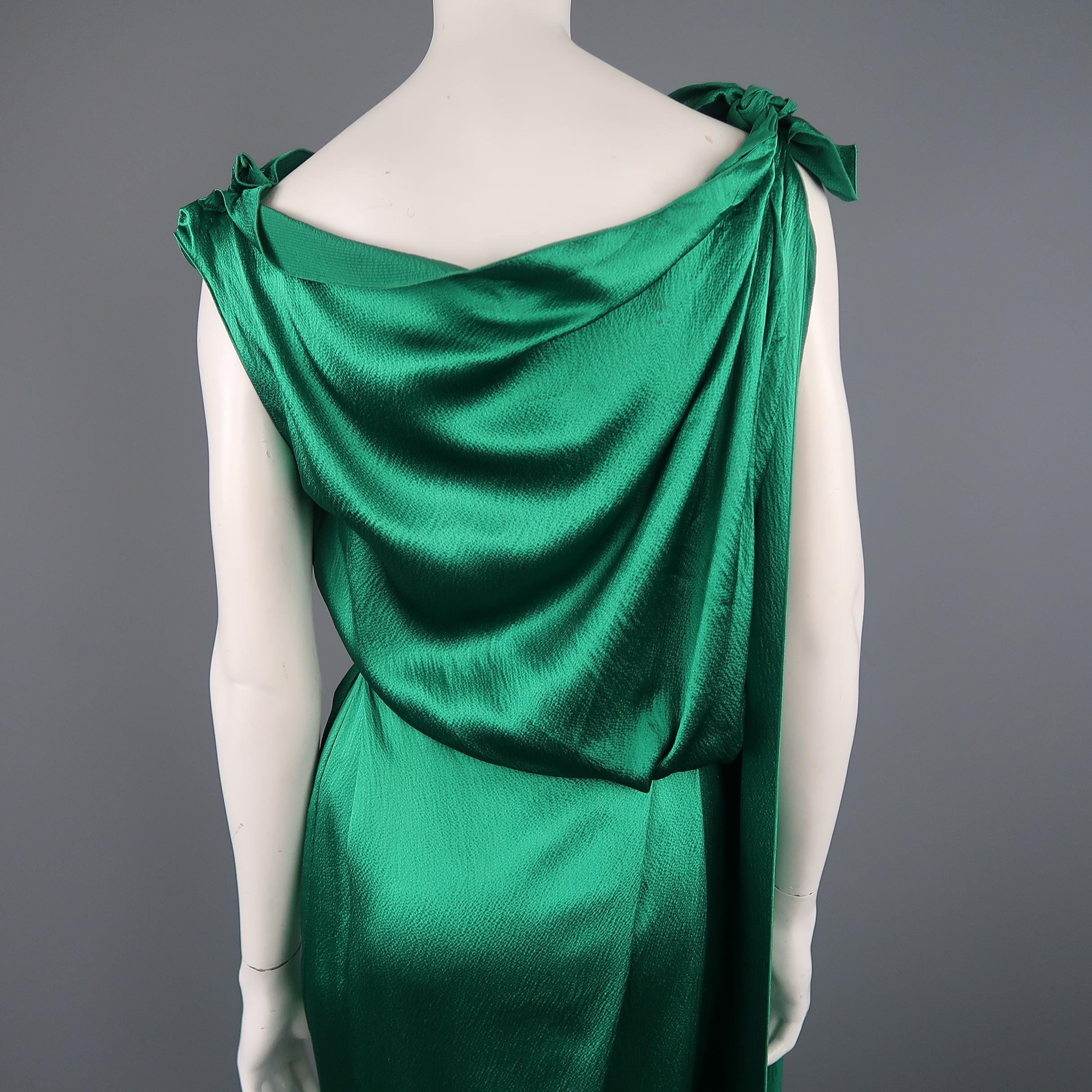 ROLAND MOURET Size 6 Green Textured Silk Grecian Draped Evening Gown / Dress 4