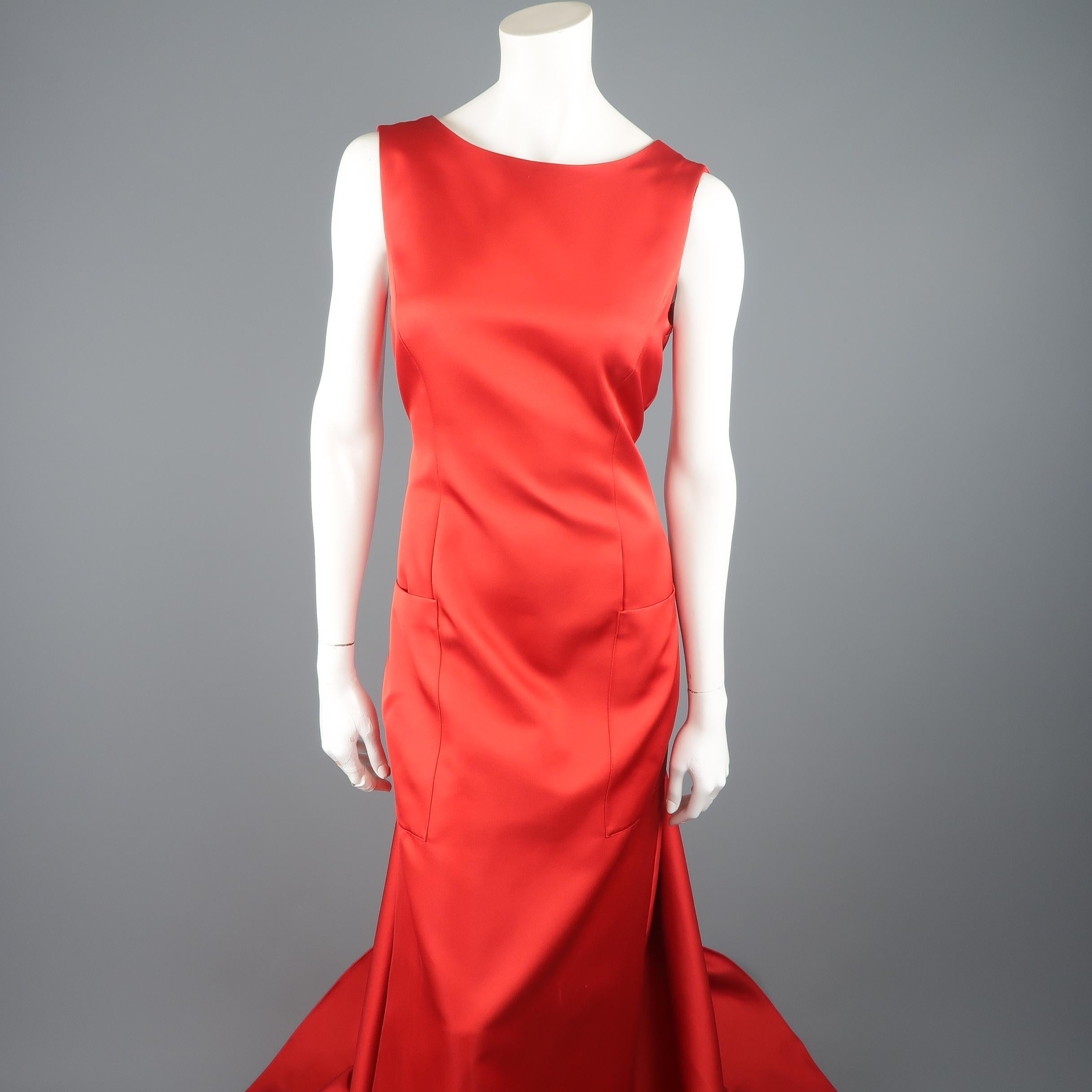 Red CH Carolina Herrera Satin Dress Gown, Spring 2016 Runway  
