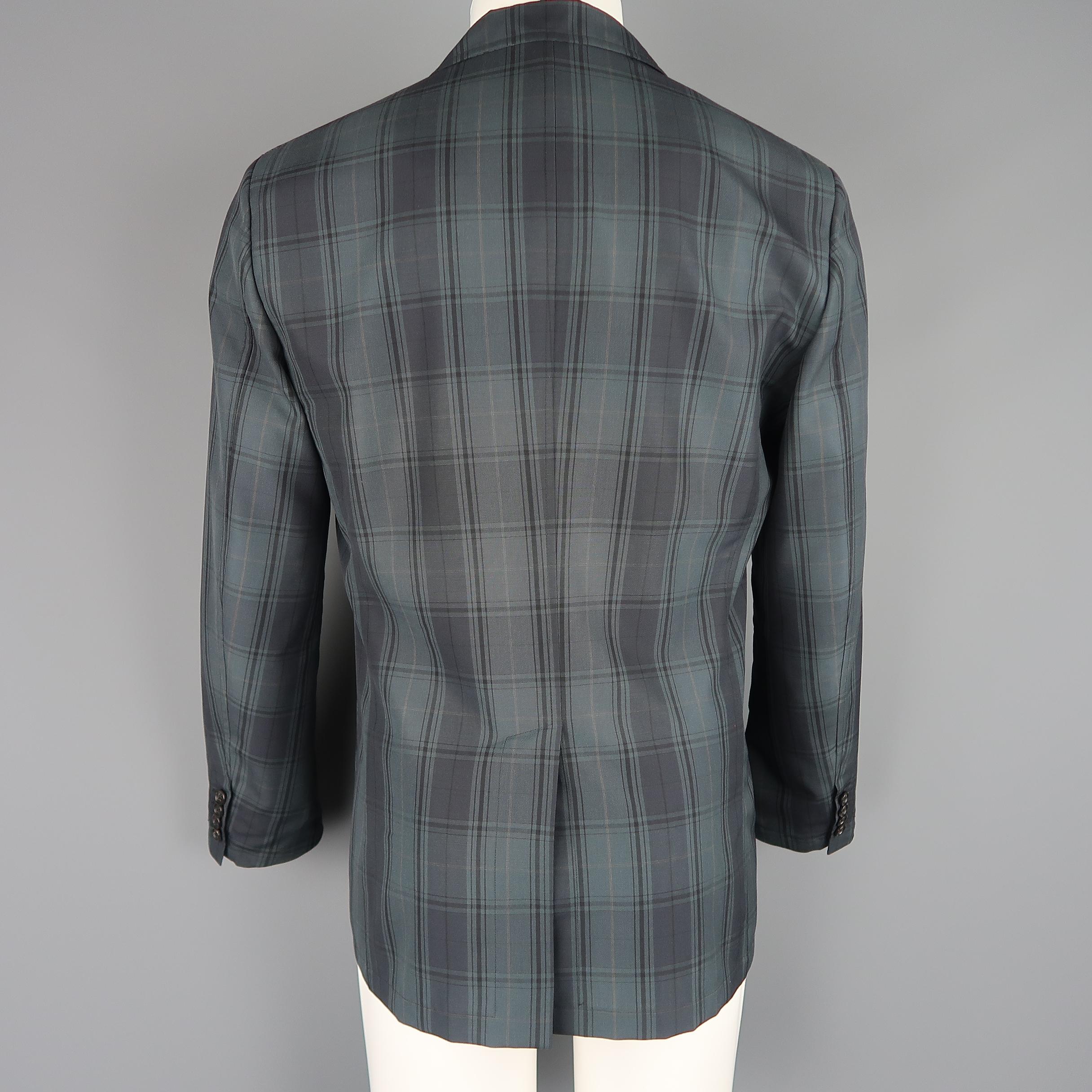 HERMES 42 Regular Gray and Muted Teal Plaid Wool Light Weight Sport ...