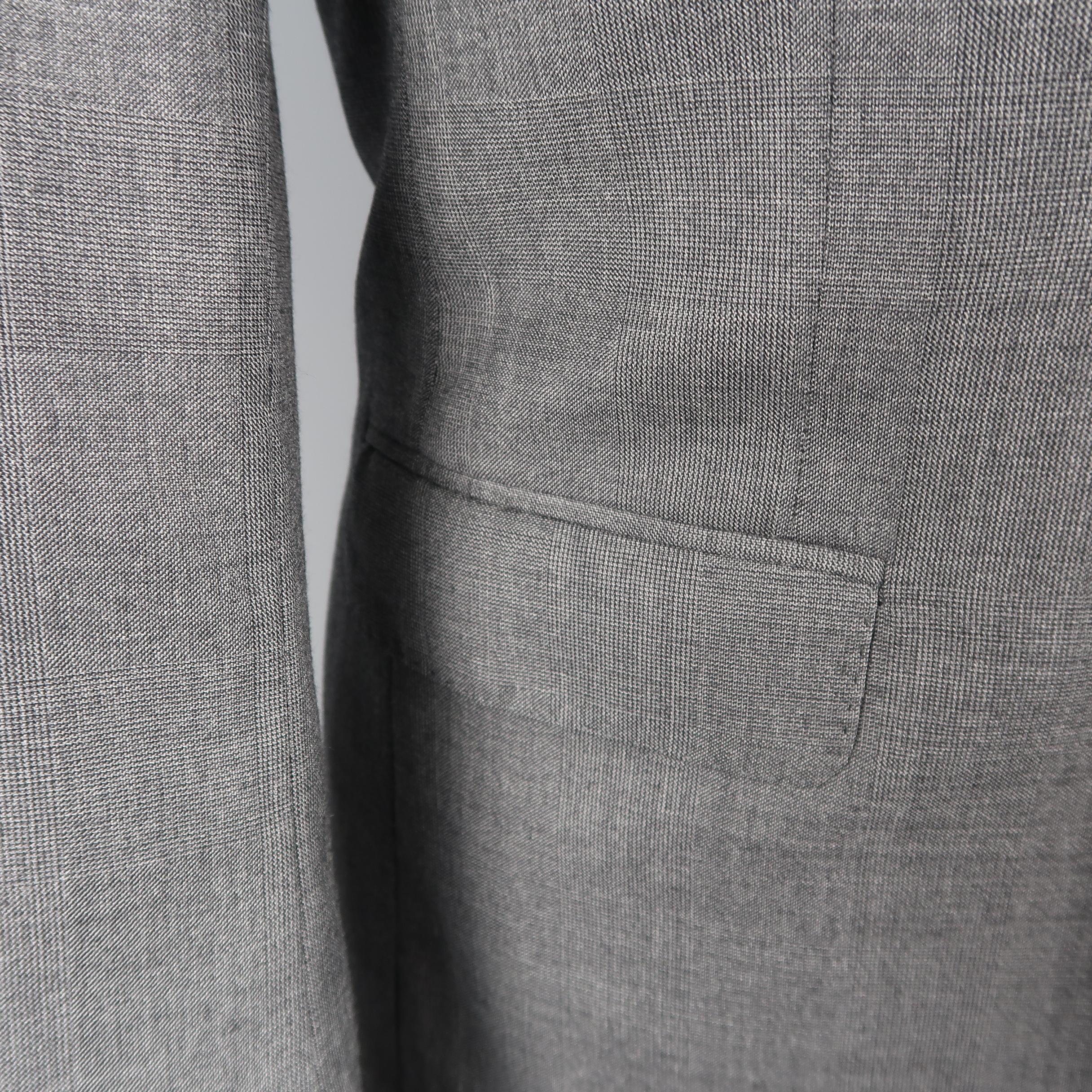 Men's SAINT LAURENT 38 Regular Dark Gray Plaid Wool Notch Lapel Skinny Suit