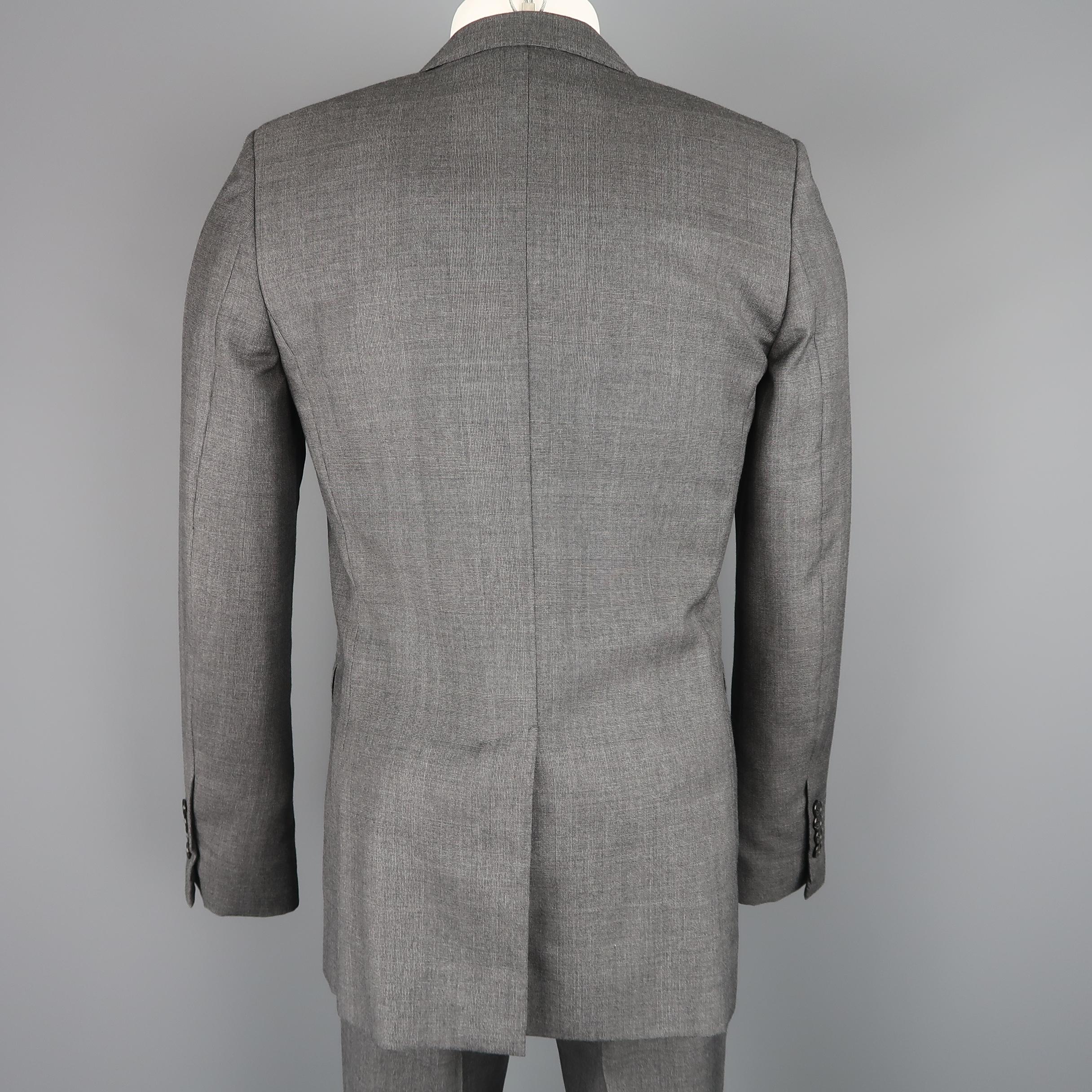 SAINT LAURENT 38 Regular Dark Gray Plaid Wool Notch Lapel Skinny Suit 2