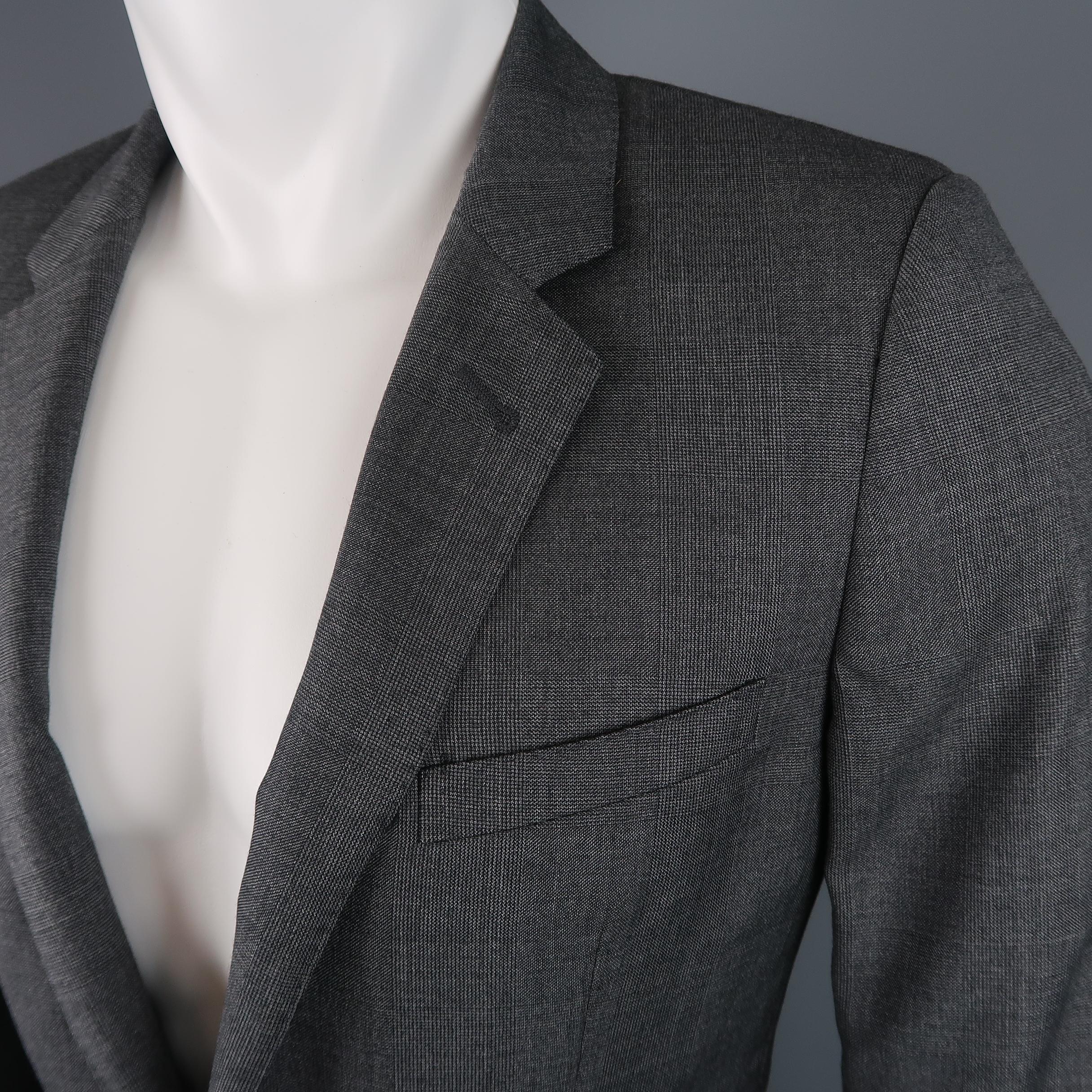 SAINT LAURENT 38 Regular Dark Gray Plaid Wool Notch Lapel Skinny Suit In Excellent Condition In San Francisco, CA