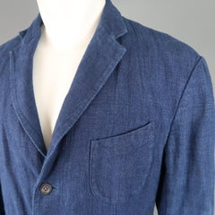 45rpm M Indigo Blue Linen Notch Lapel Patch Pocket Sport Coat