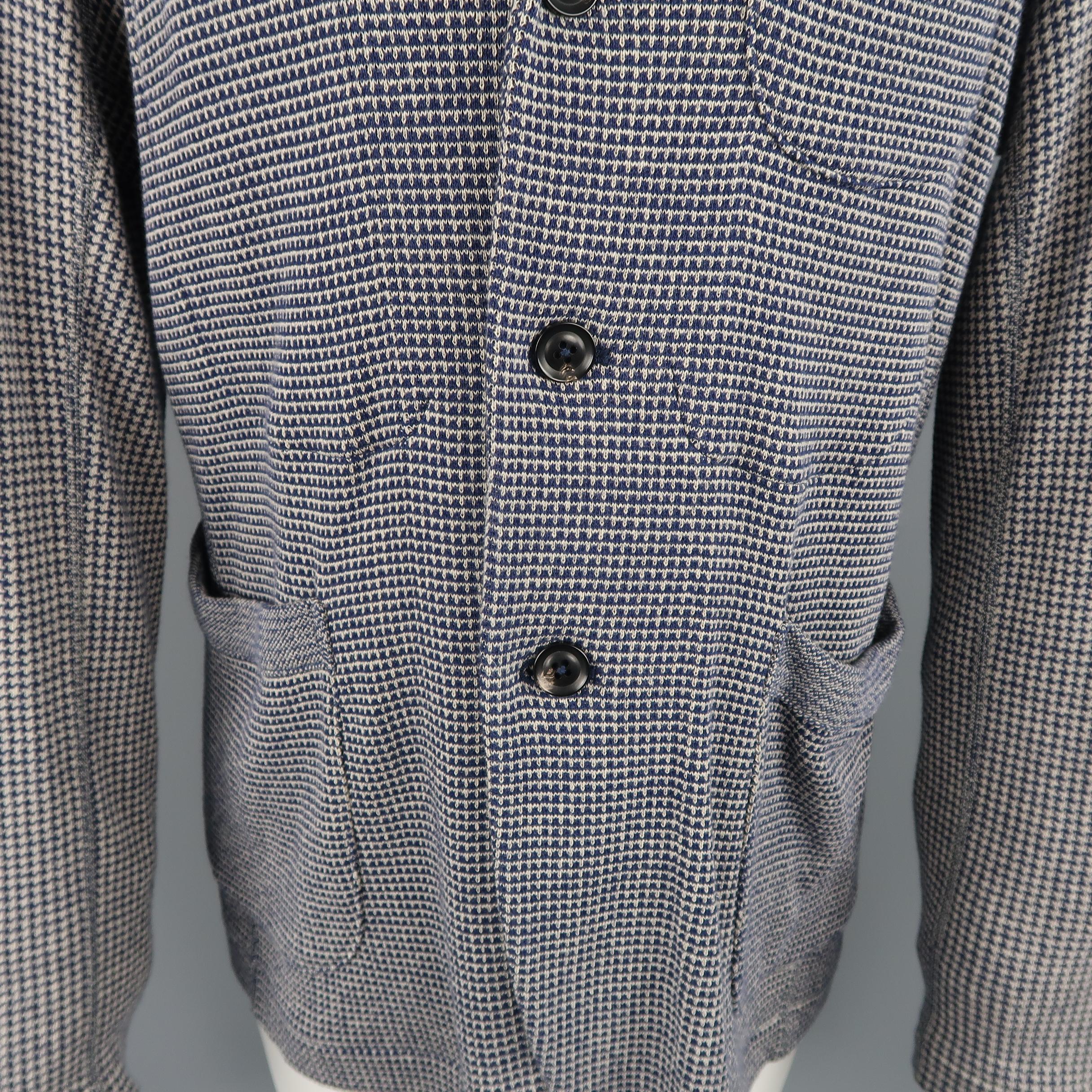 Men's 45rpm L Beige & Navy Mixed Houndstooth Cotton / Linen Kit Sport Coat