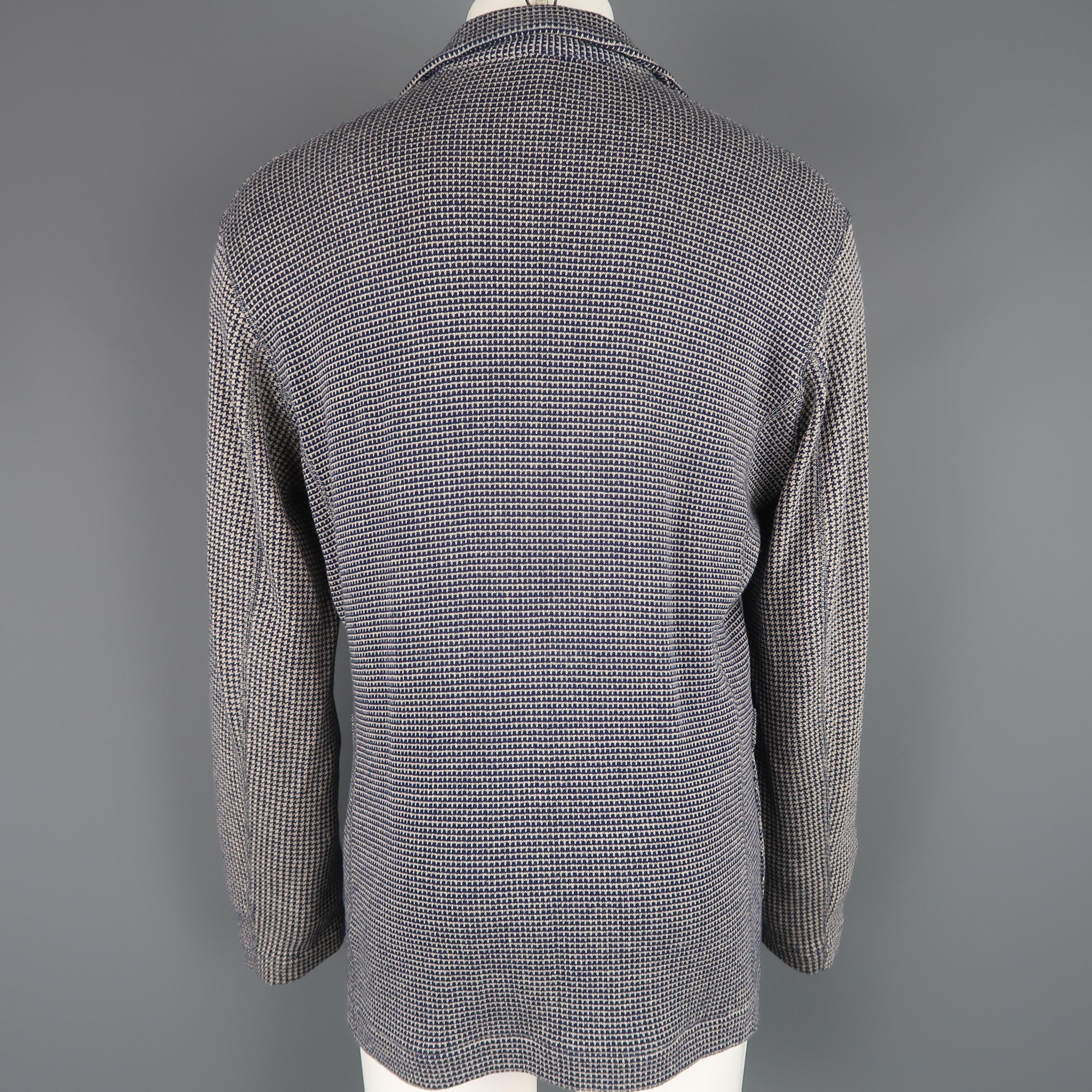 45rpm L Beige & Navy Mixed Houndstooth Cotton / Linen Kit Sport Coat 1