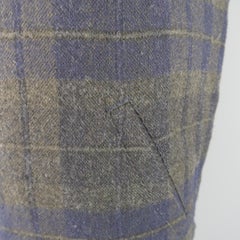 Gilet réversible en laine à carreaux bleu marine et olive à col haut TS (S) L