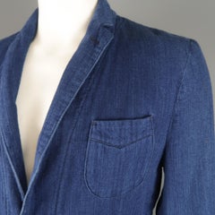 OFFICINE GENERALE 42 Indigo Herringbone Cotton Knit Patch Pocket Sport Coat