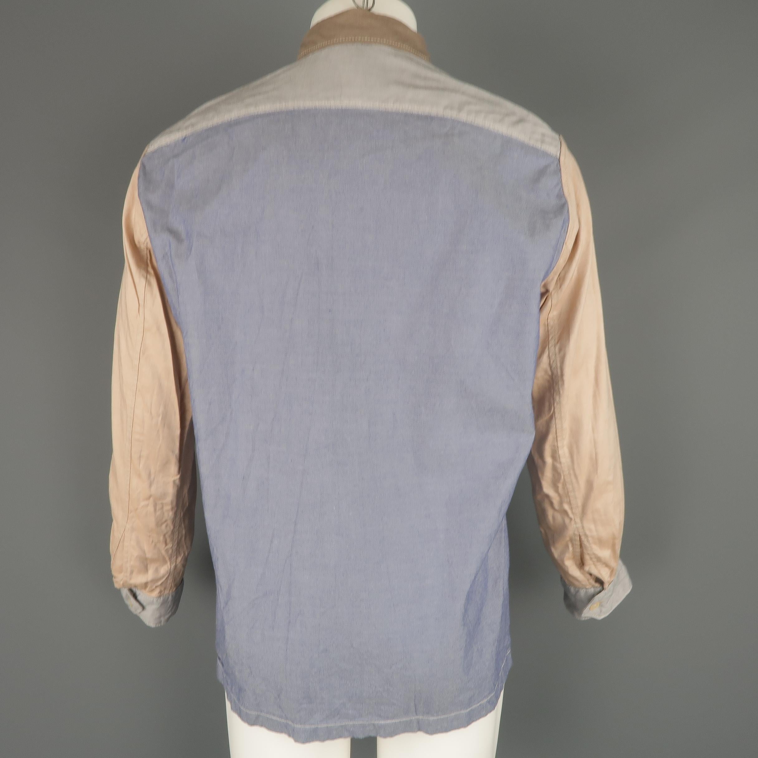 45rpm Size M Blue Gray & Tan Color Block Chambray Long Sleeve Shirt 2
