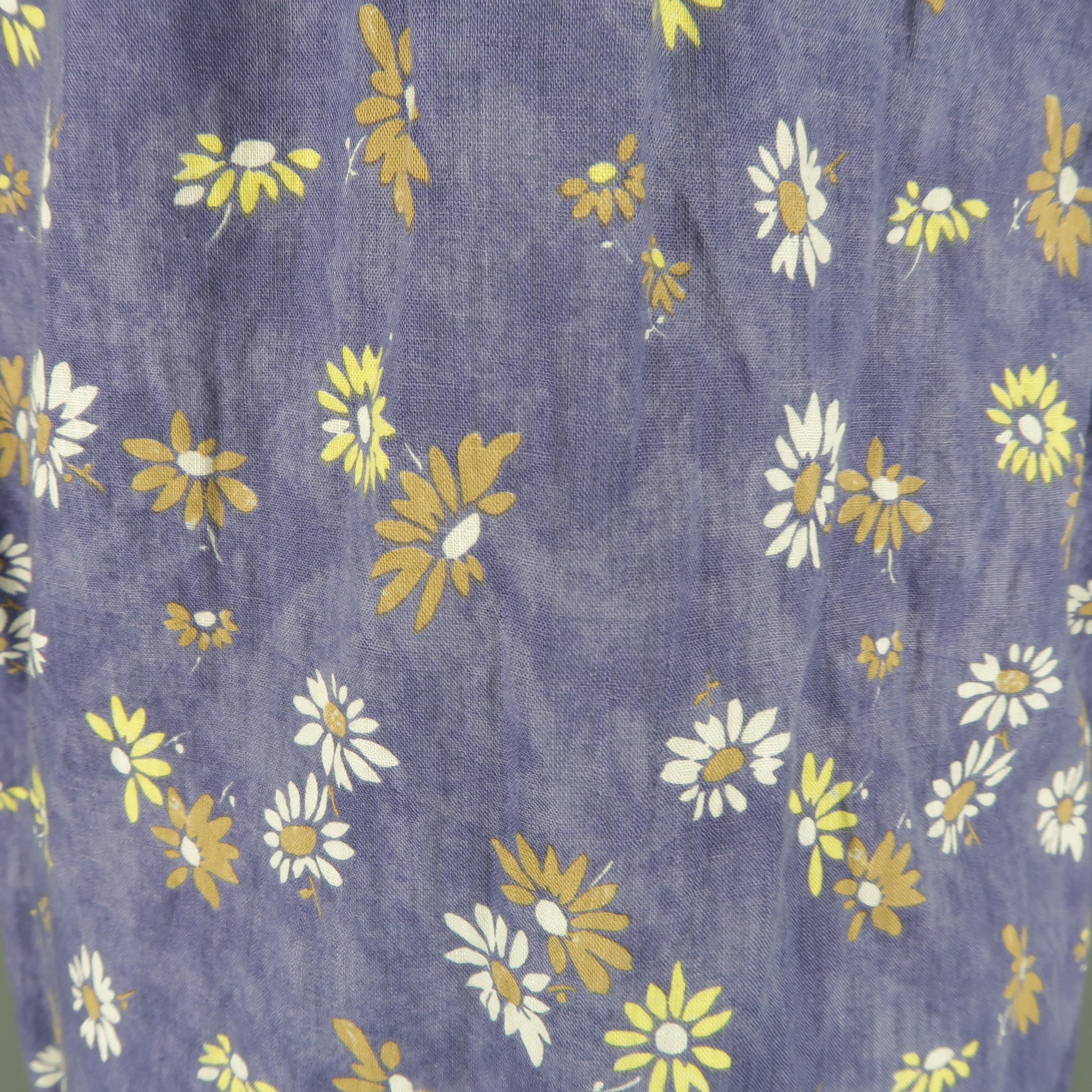 45rpm Size L Blue Tie Dye Wash Floral Print Cotton / Linen Long Sleeve Shirt 1
