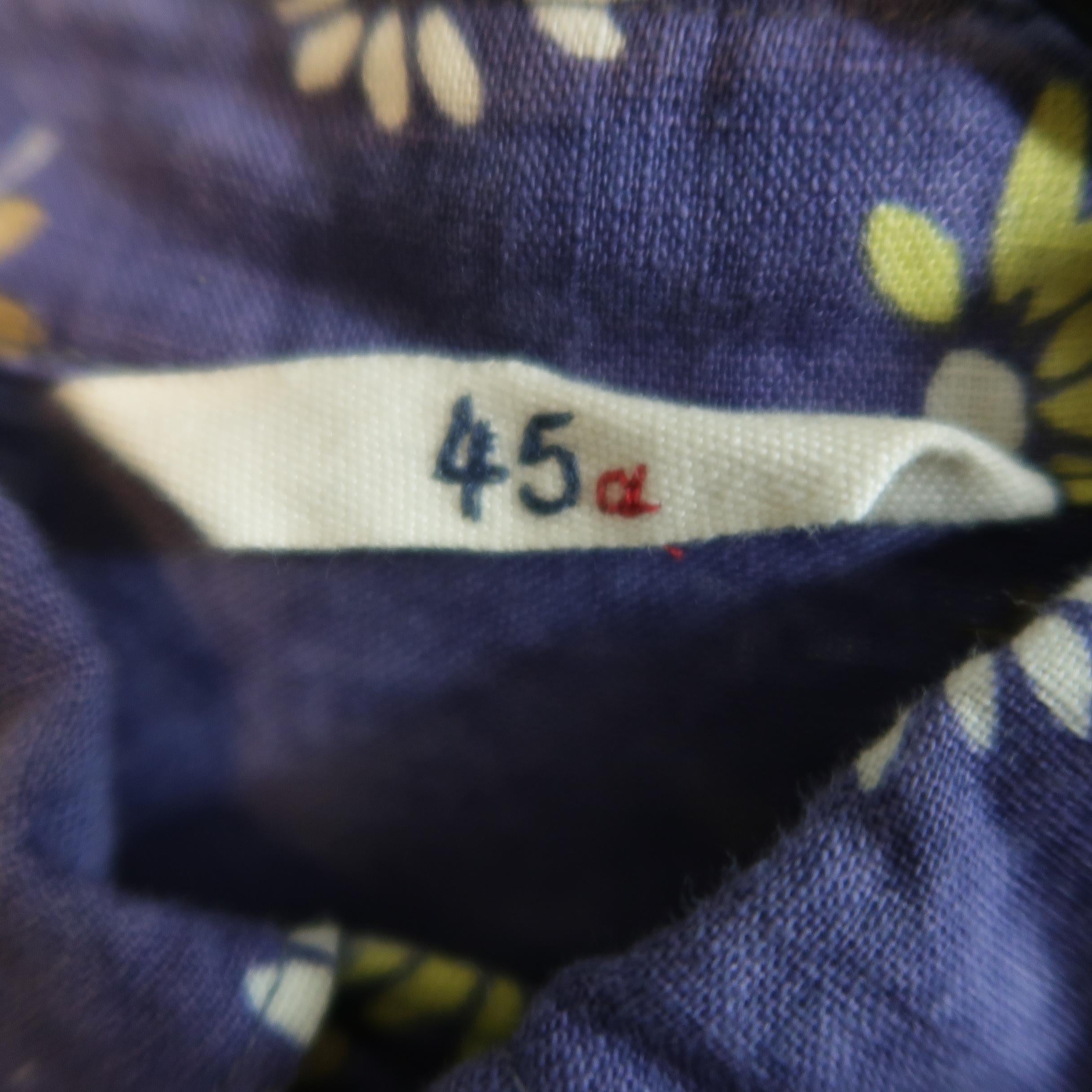 45rpm Size L Blue Tie Dye Wash Floral Print Cotton / Linen Long Sleeve Shirt 2