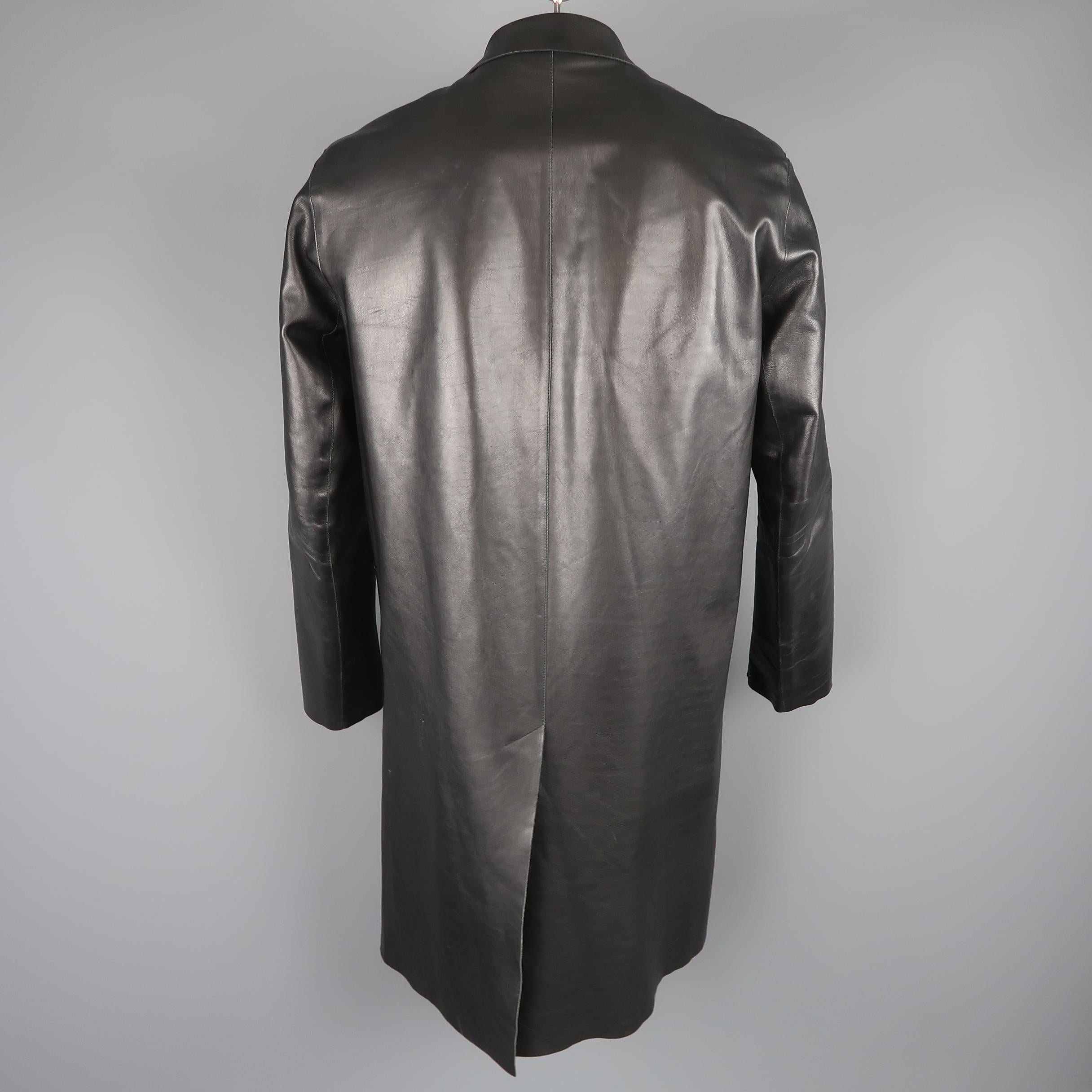 PRADA 44 Black Leather Three Button Notch Lapel Coat 4