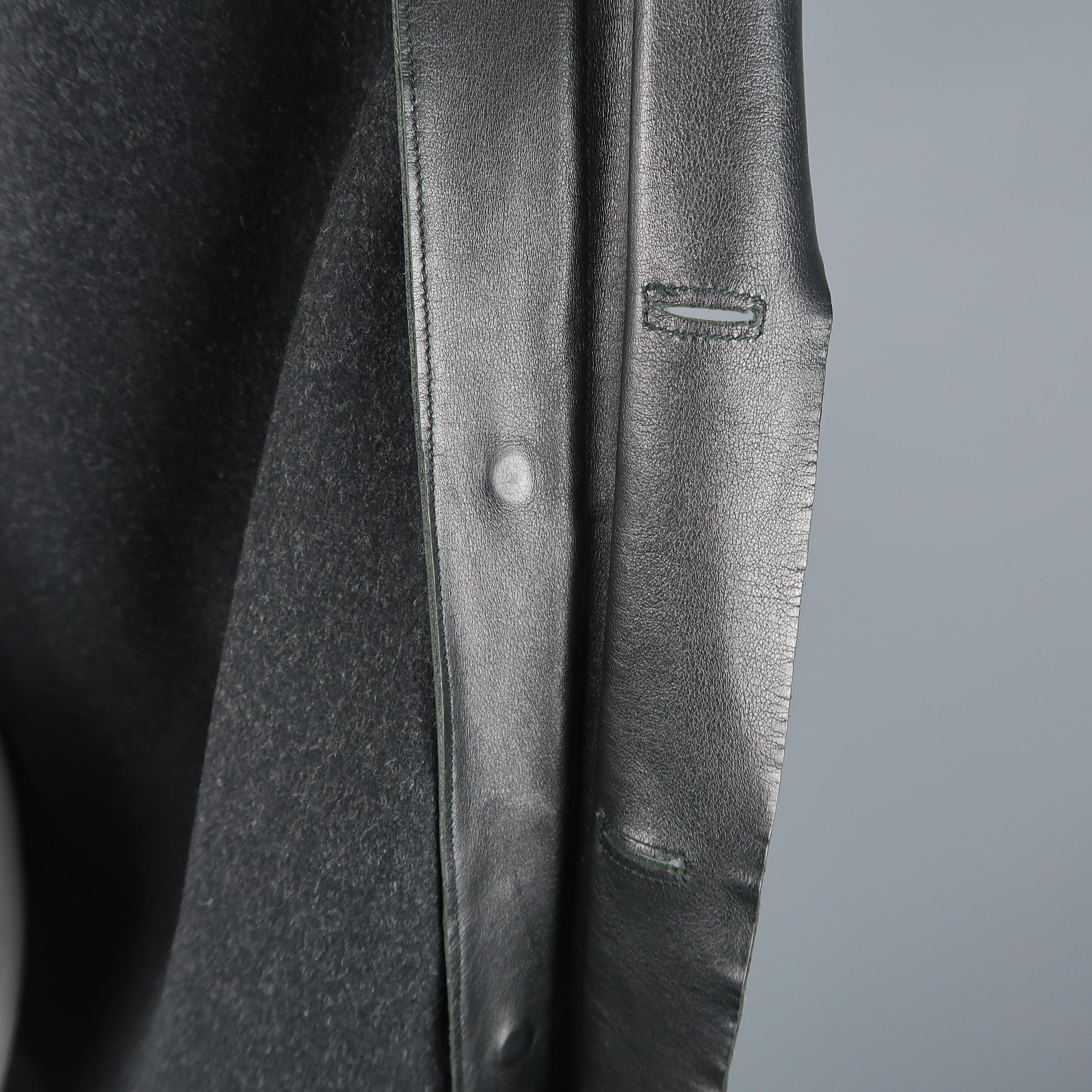PRADA 44 Black Leather Three Button Notch Lapel Coat 5
