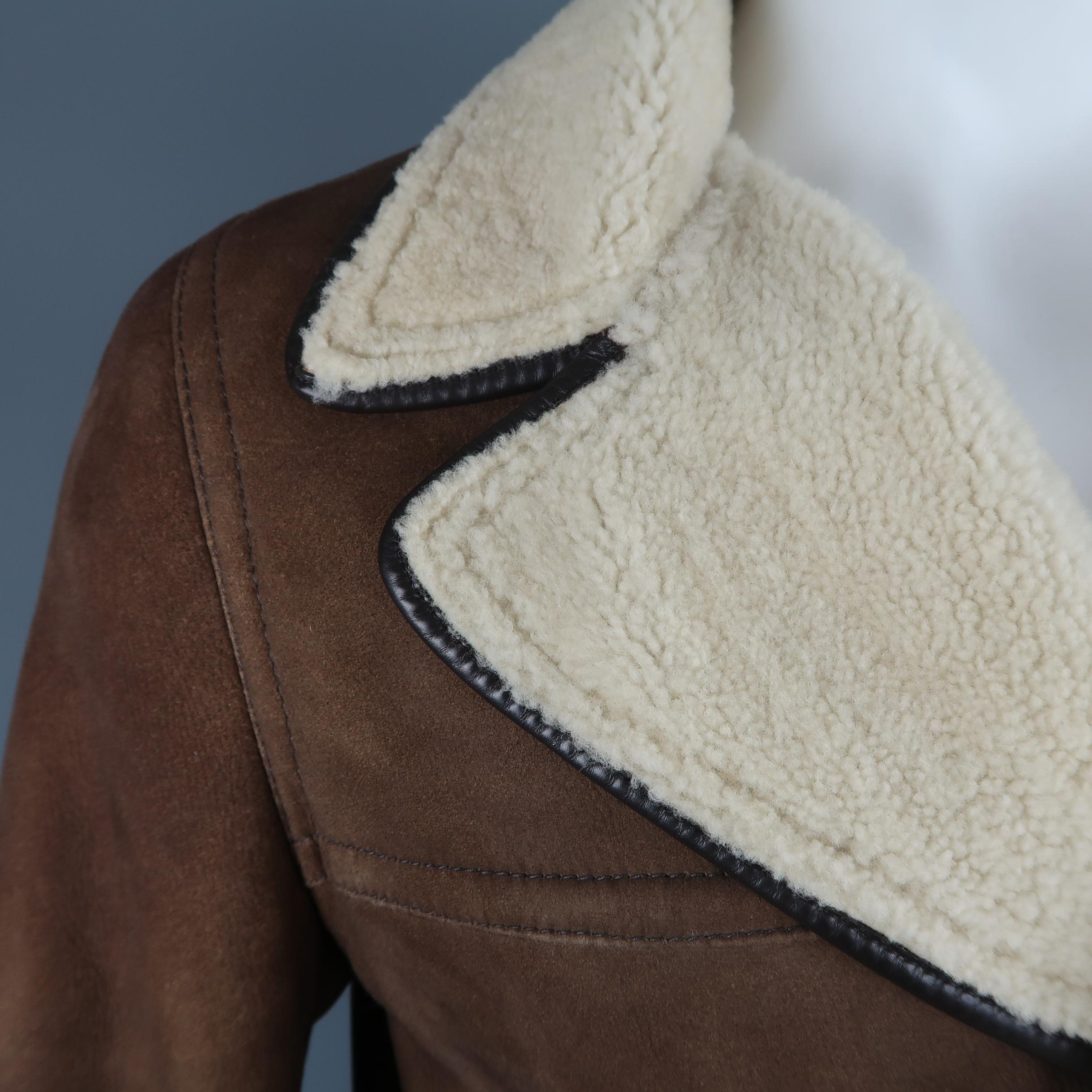 PRADA 44 Light Brown Shearling Double Breasted Coat In Fair Condition In San Francisco, CA