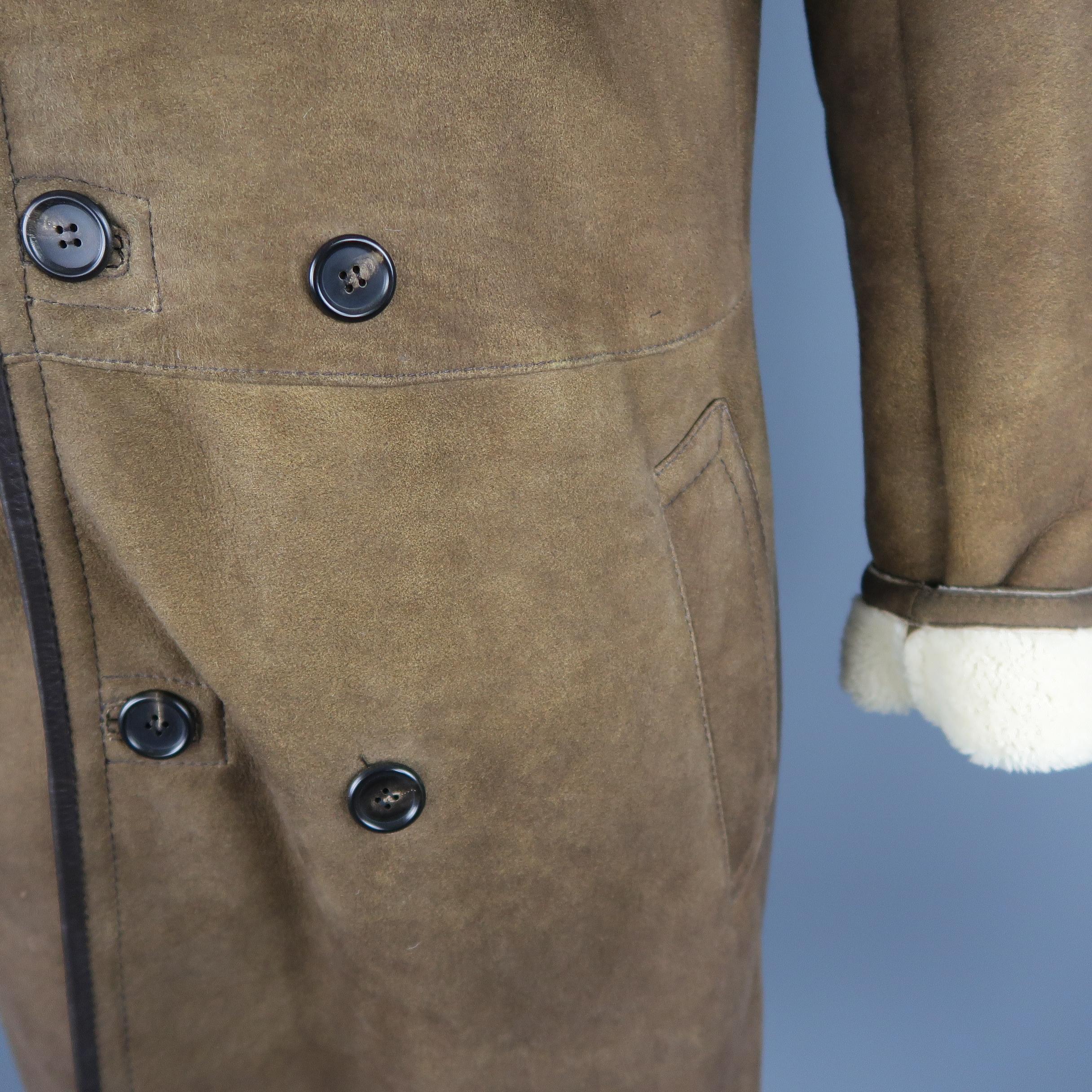 PRADA 44 Light Brown Shearling Double Breasted Coat 1
