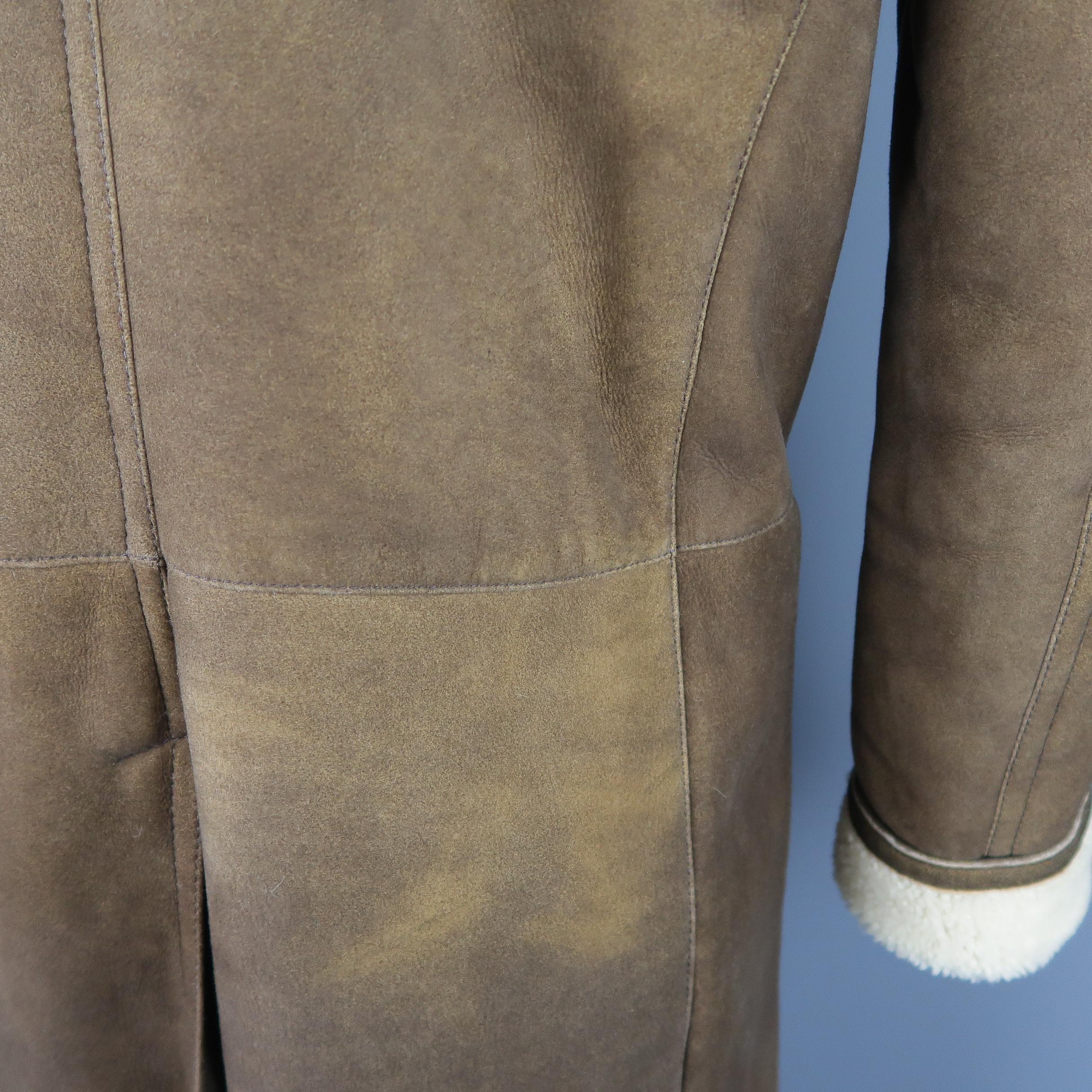 PRADA 44 Light Brown Shearling Double Breasted Coat 4