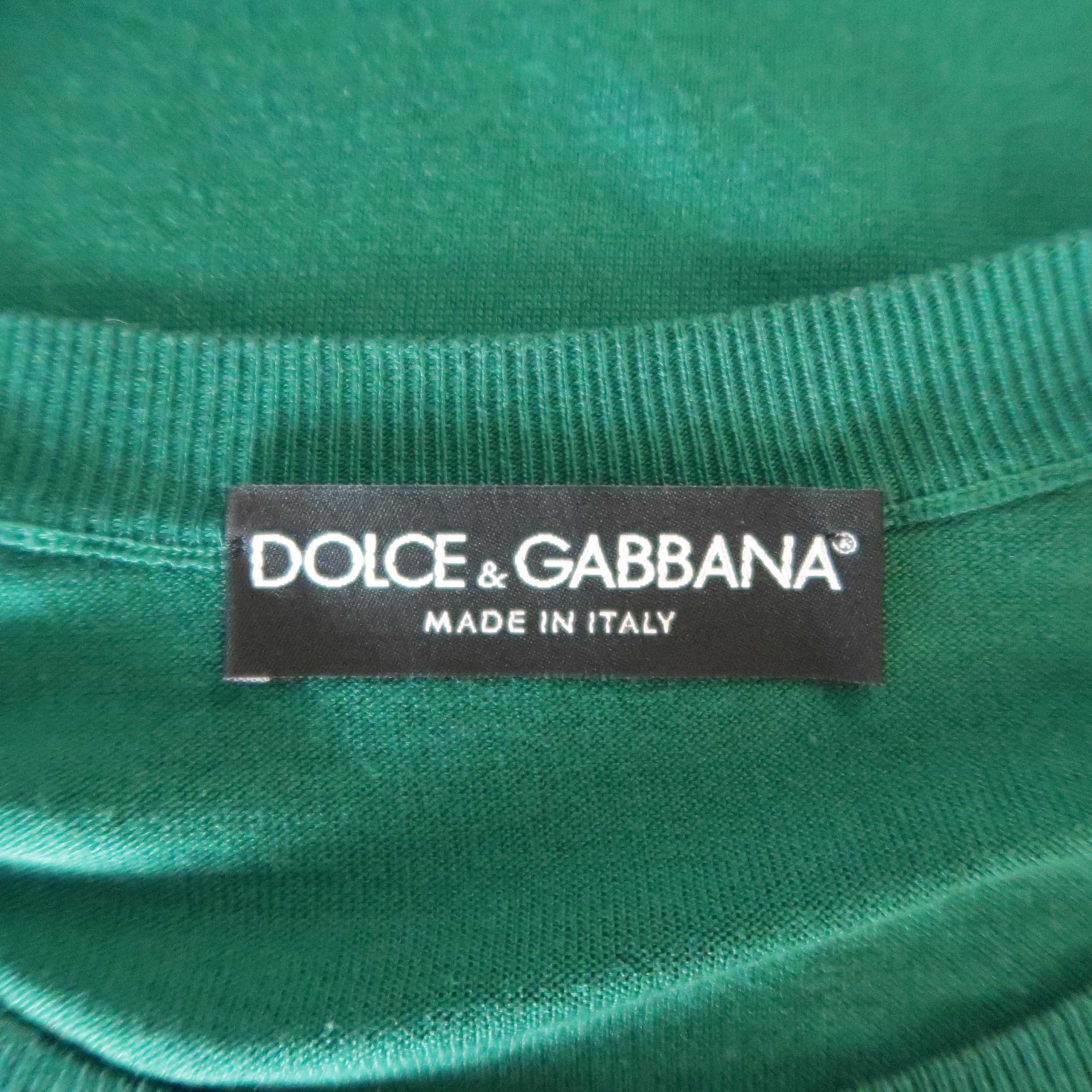 Men's DOLCE & GABBANA Size L Green Fine Silk Knit Crewneck Pullover