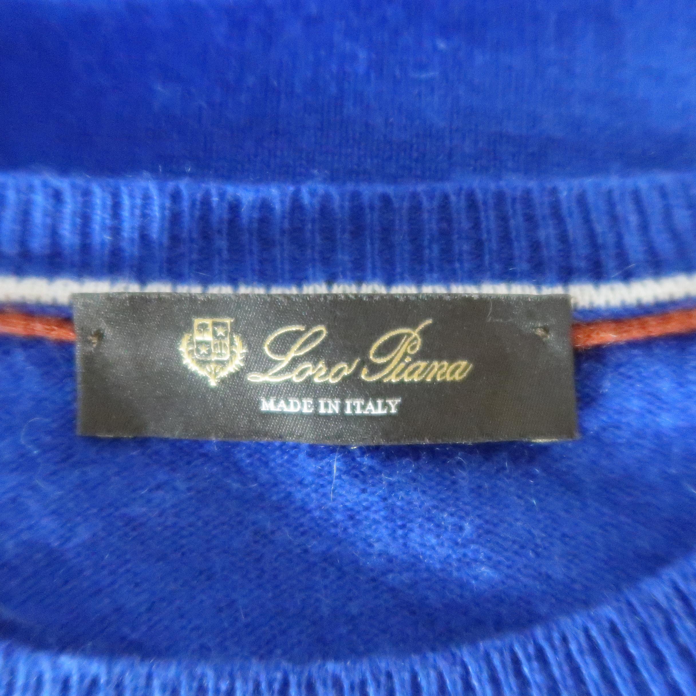 LORO PIANA Size M Royal Blue Solid Cashmere Elbow Pad Pullover 1
