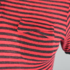 DIOR HOMME Size L Navy & Red Stripe Cotton Blend Knit Pocket POLO