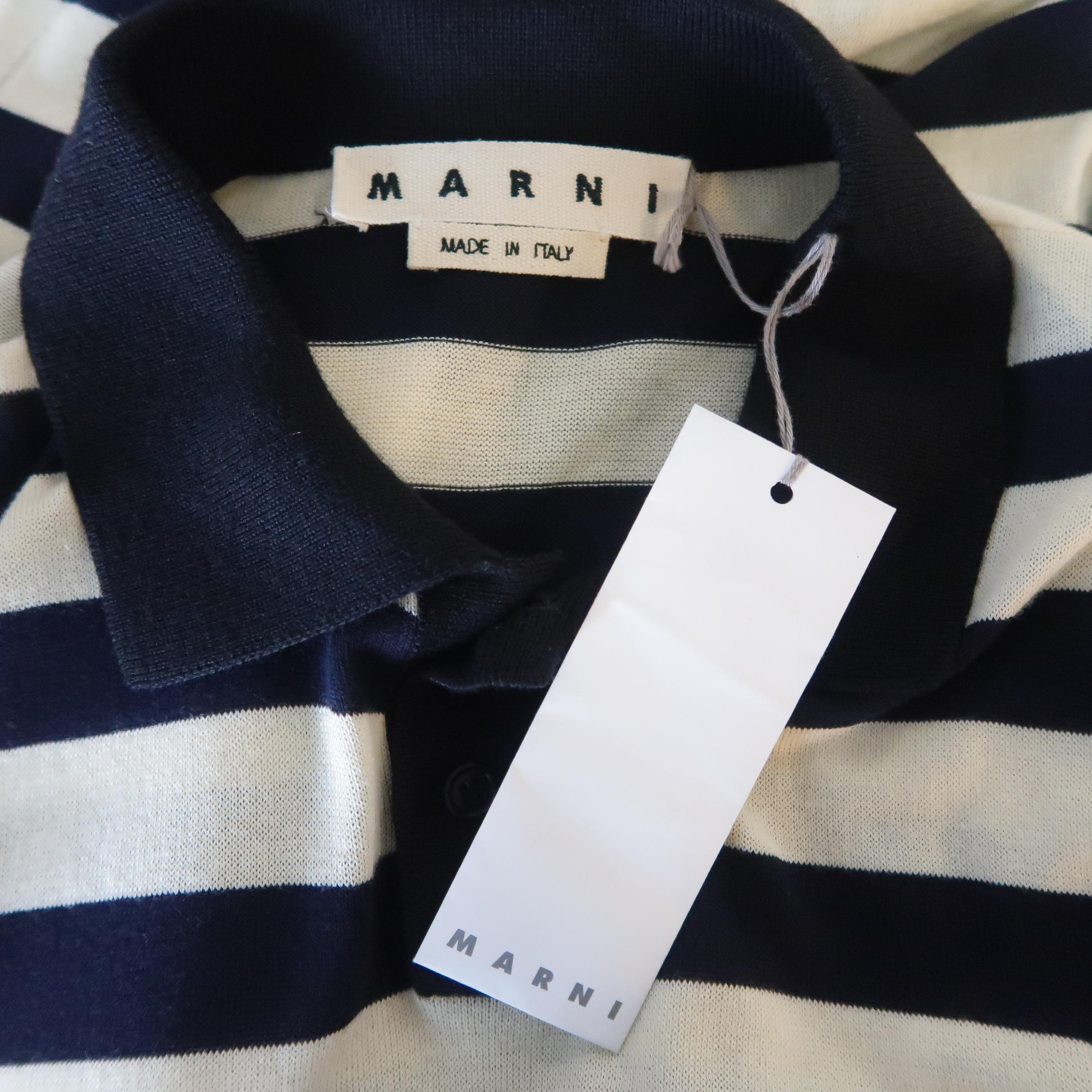 MARNI Size S Black Navy & Beige Stripe Cotton / Wool POLO 1