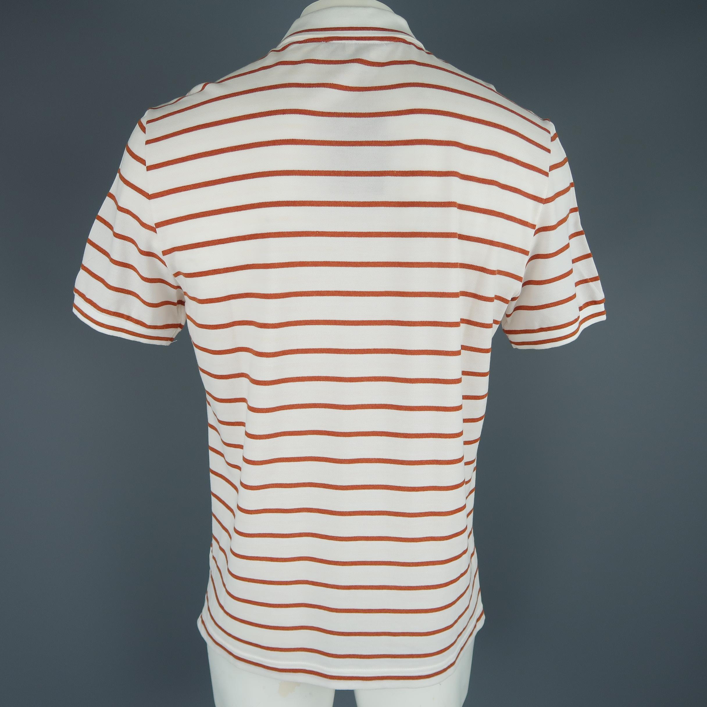 LORO PIANA Size XXL White & Orange Stripe Stripe Pique POLO In New Condition In San Francisco, CA