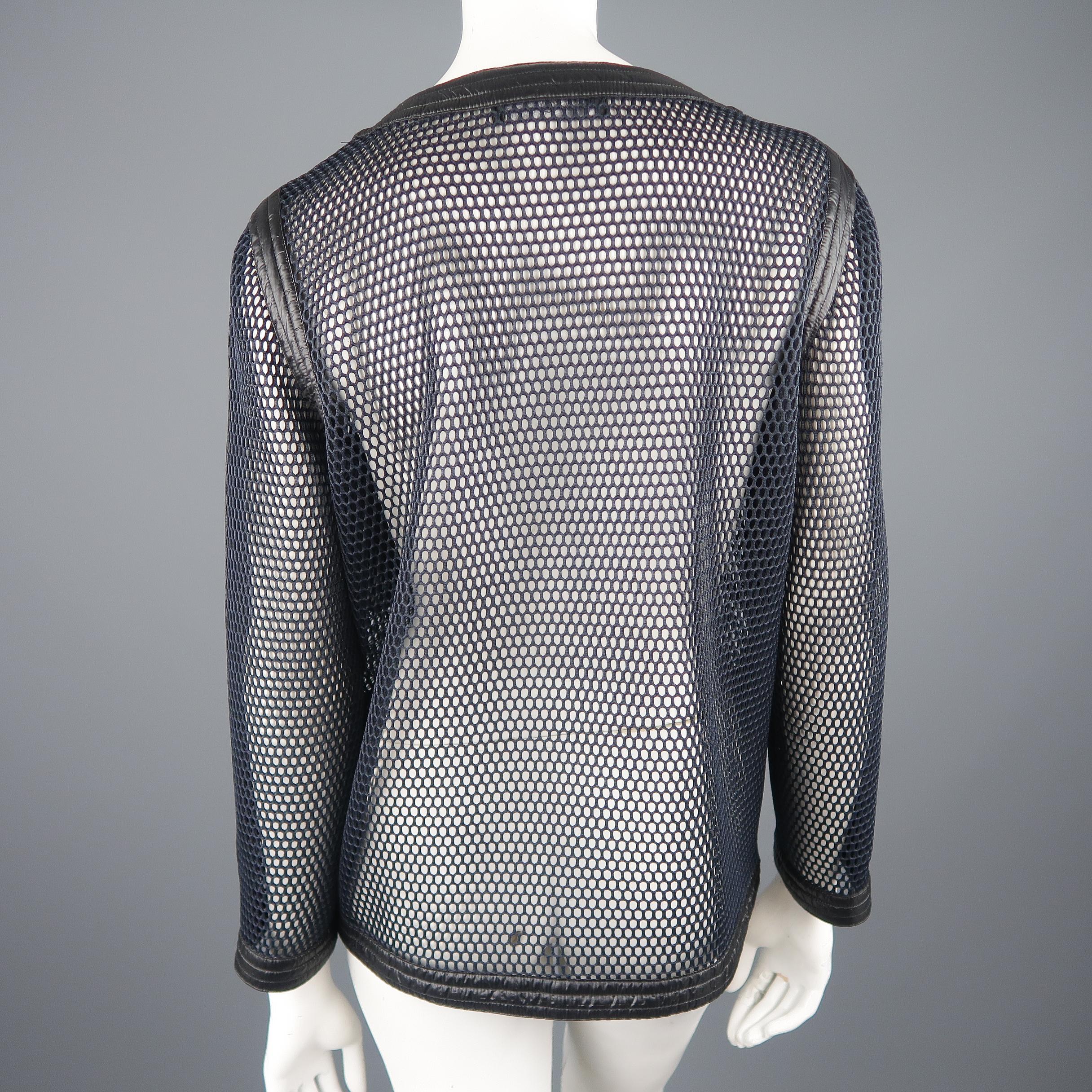 Chanel Navy and Black Mesh Scoop Neck Metallic Piping Sport Jacket 3